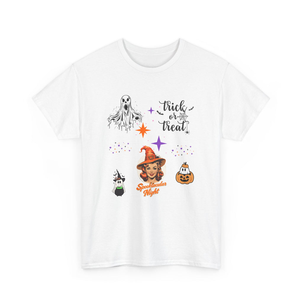 Halloween Themed Tee, Unisex Heavy Cotton Tee, Trick or Treat Shirt, Spooky Halloween Apparel, Casual Fall Fashion