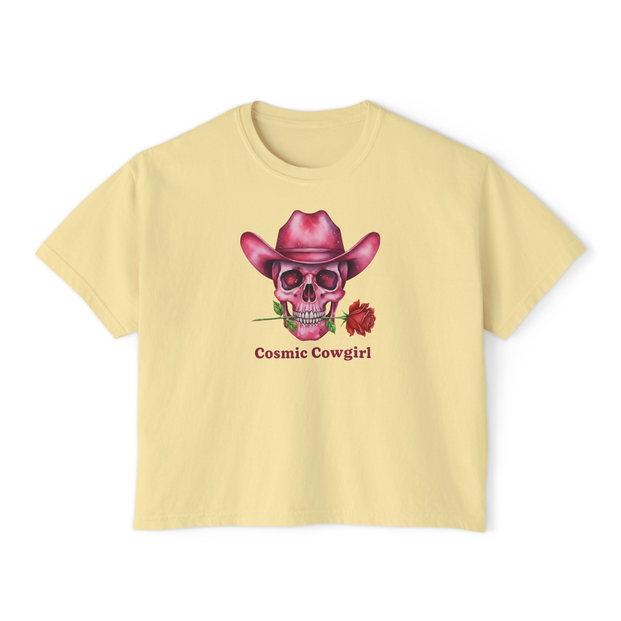 Cosmic Cowgirl Skull Tee — Women's Boxy Graphic T-Shirt