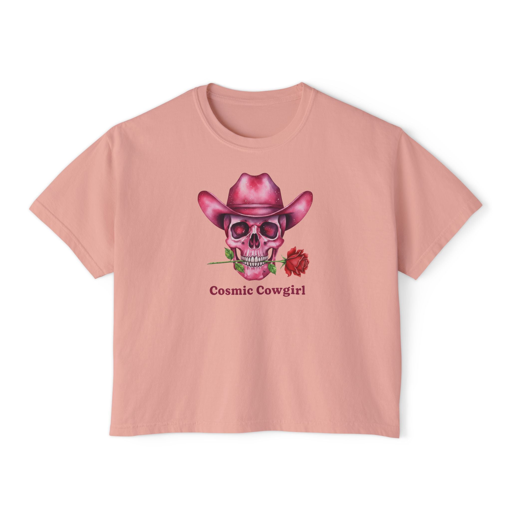 Cosmic Cowgirl Skull Tee — Women's Boxy Graphic T-Shirt