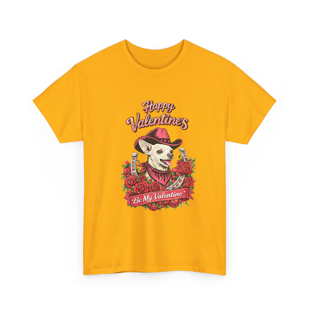 Valentine’s Day Chihuahua Cowgirl Dog Tee – “Be My Valentine” Ranch & Farm Love Shirt