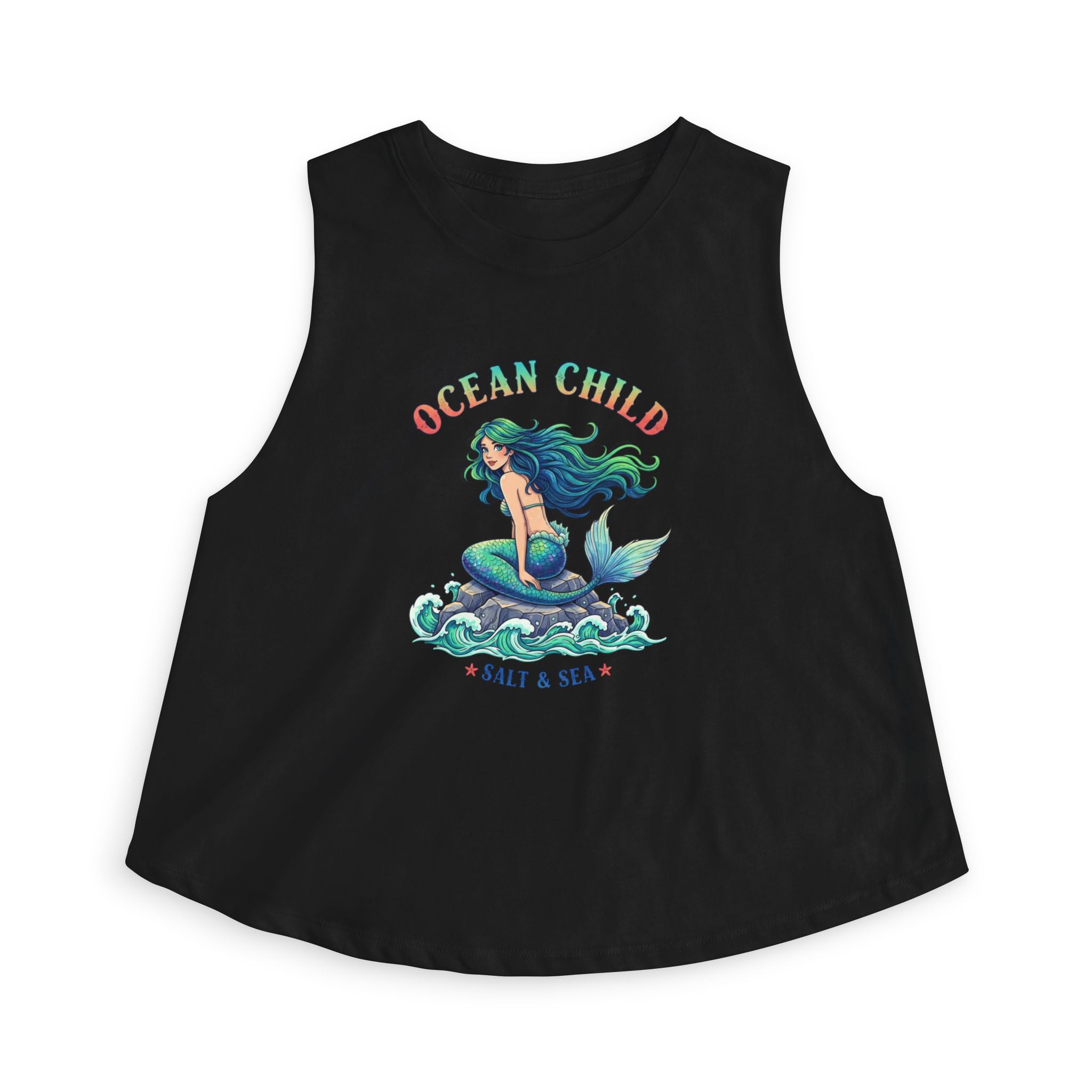 Ocean Child Mermaid Crop Top — Women's Beachy Graphic Tank (Salt & Sea)