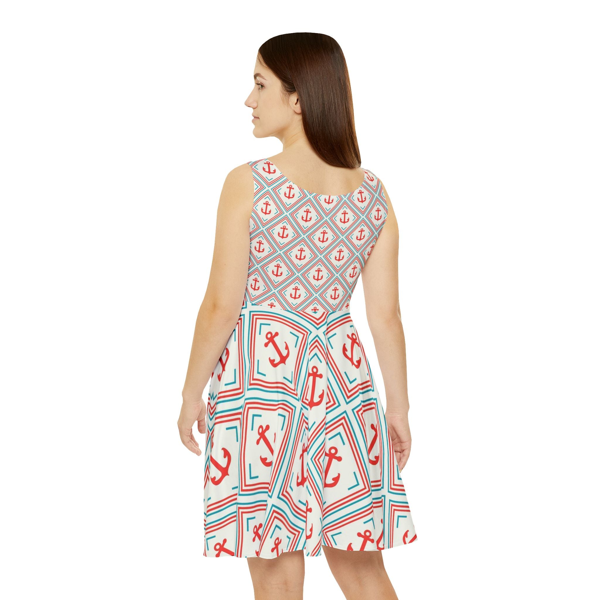 Anchor Print  Dress — Nautical Red & Teal Pattern