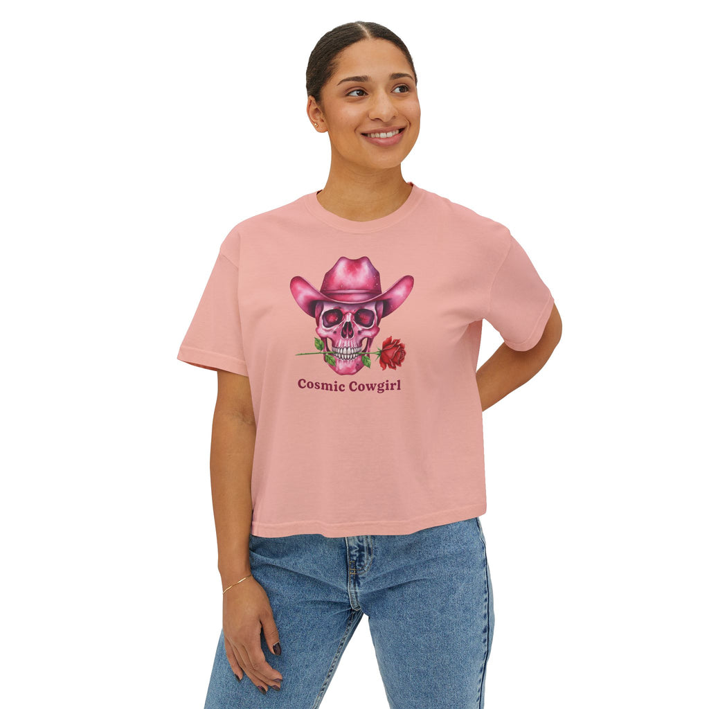 Cosmic Cowgirl Skull Tee — Women's Boxy Graphic T-Shirt
