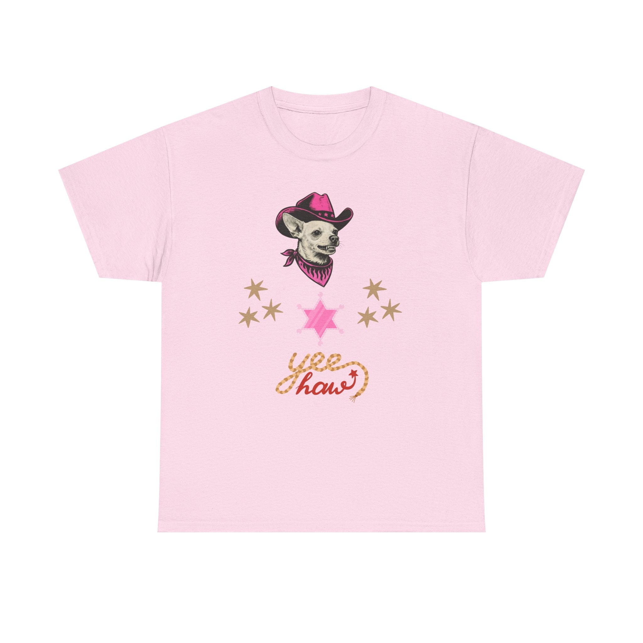 Cowgirl Dog T-Shirt — 'Yee Haw' Chihuahua in Pink Cowboy Hat    Trendy TShirt CoCo