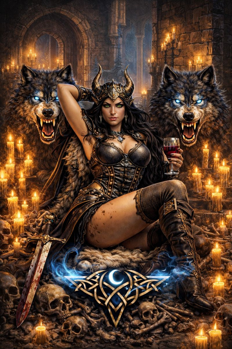 Warrior, Wolves, and Skulls in Castle  Willow