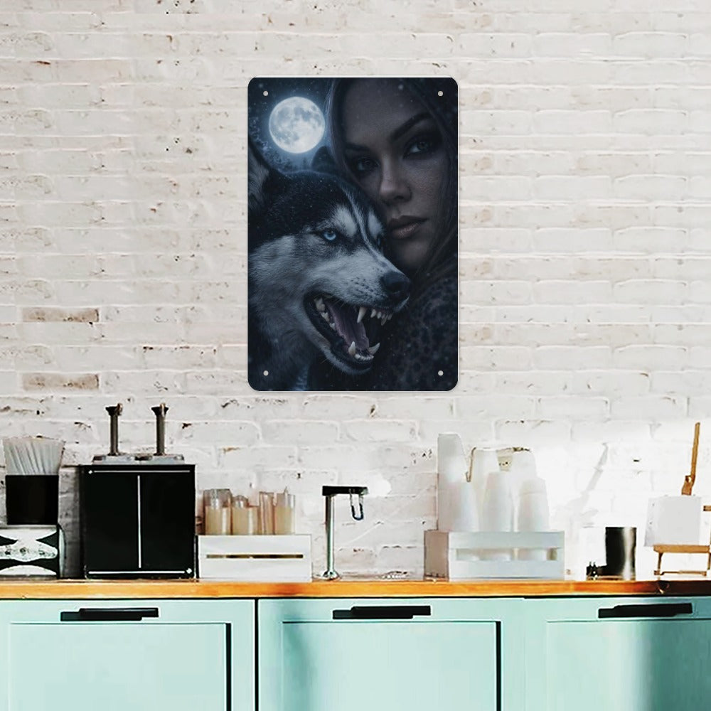 She Runs With Wolves  Wolf Moon Woman Metal Tin Sign Made in USA