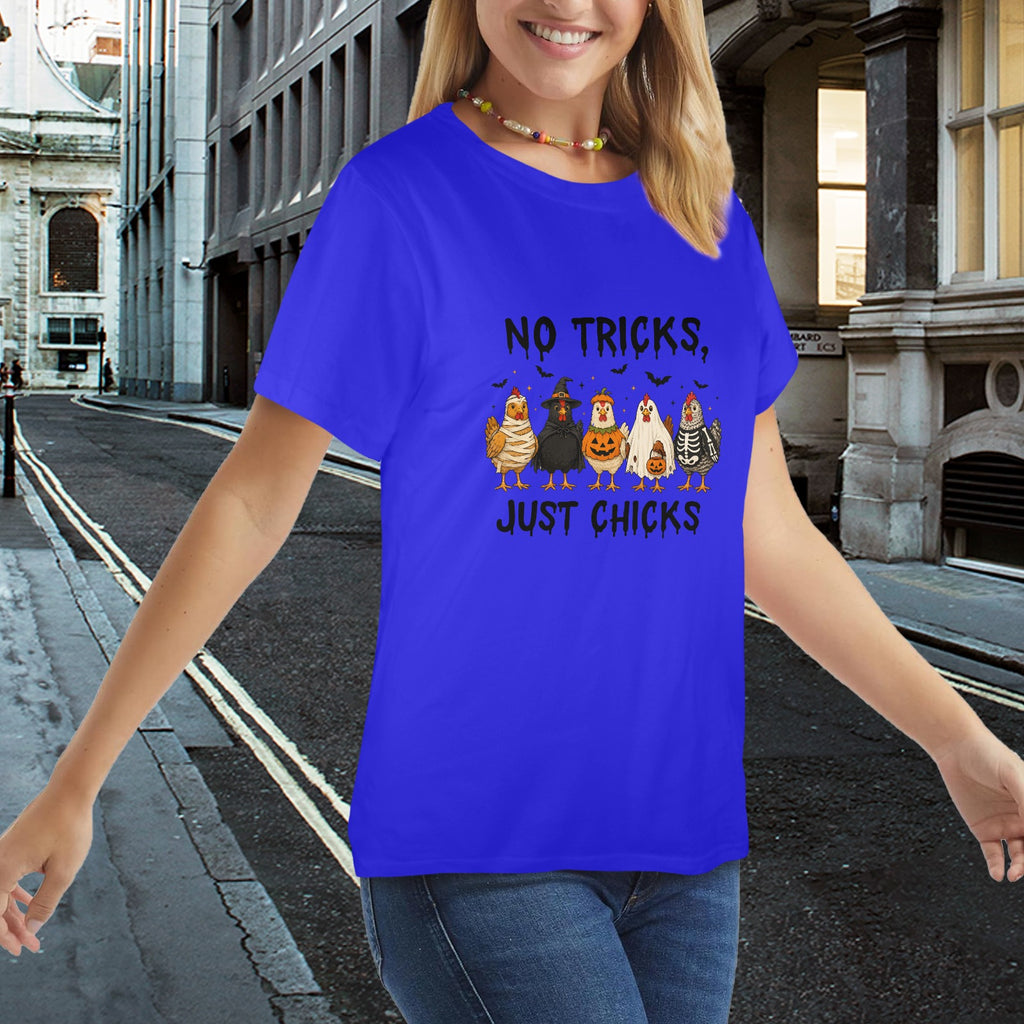 No Tricks, Just Chicks Halloween New Women's T-Shirt