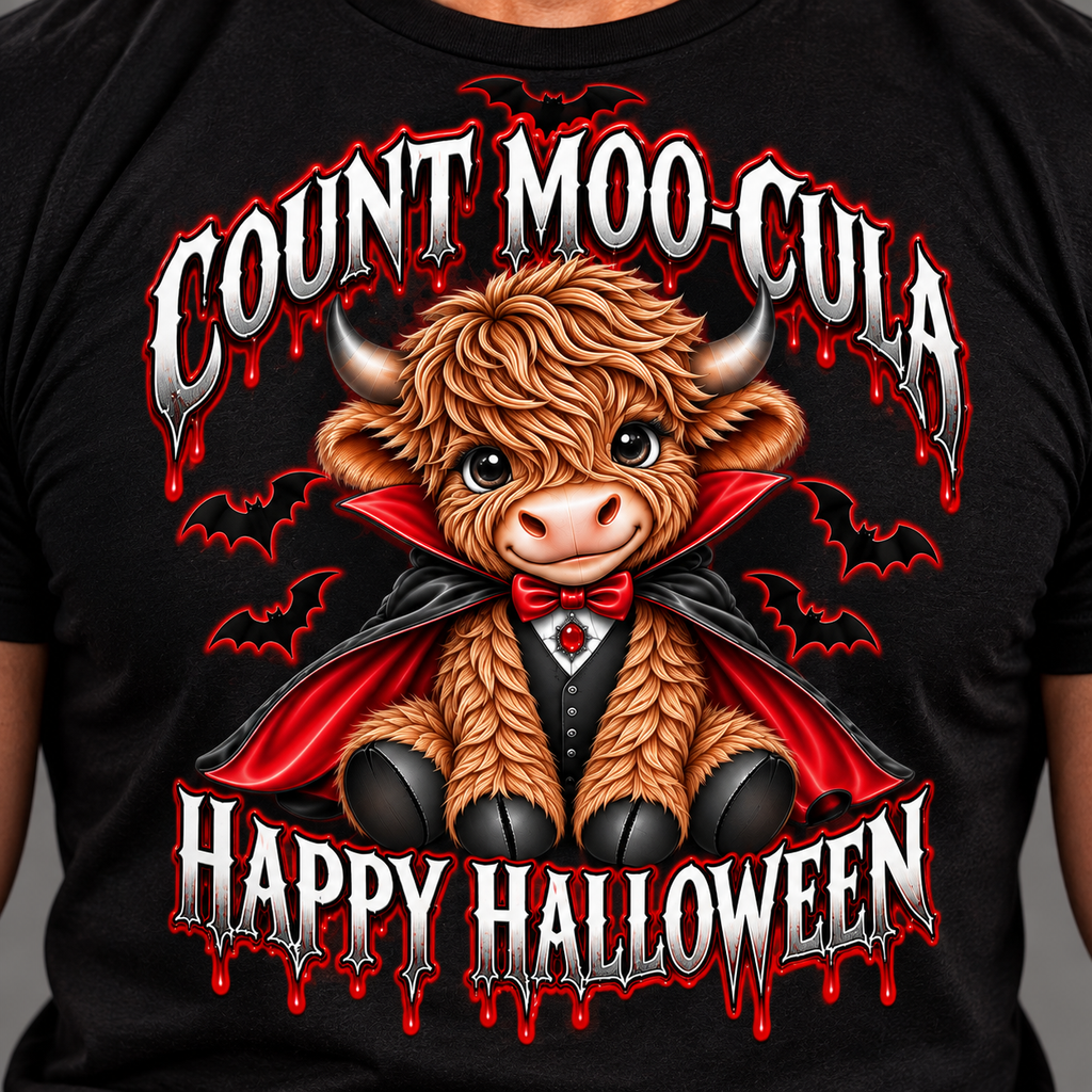 Count Moo-Cula Highland Cow Unisex Halloween T-Shirt