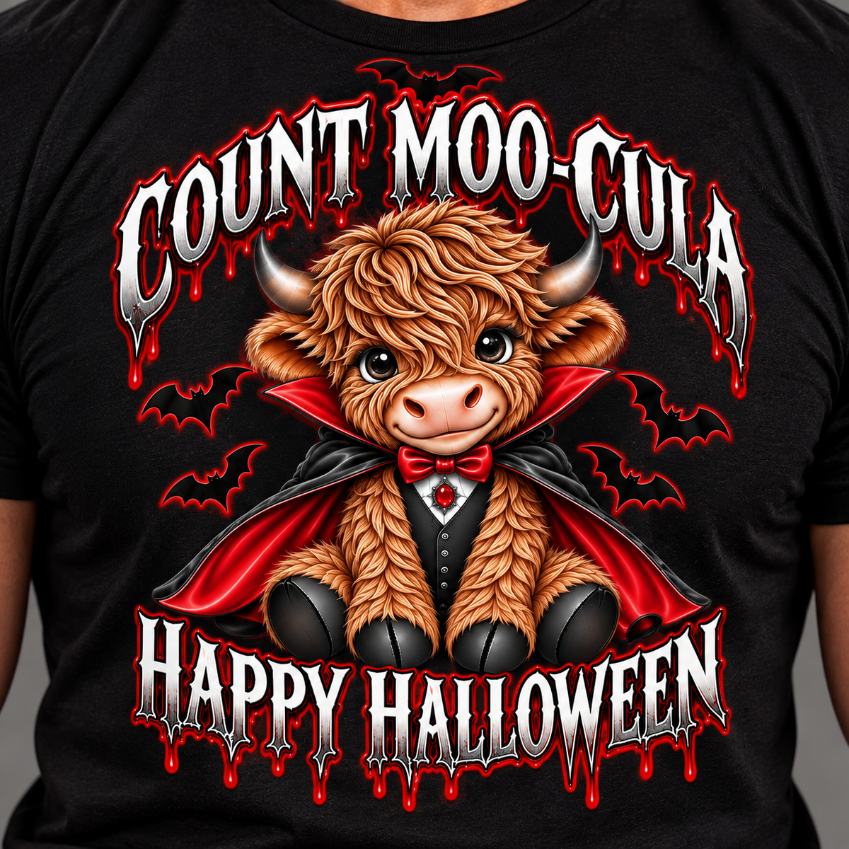 Count Moo-Cula Highland Cow Unisex Halloween T-Shirt