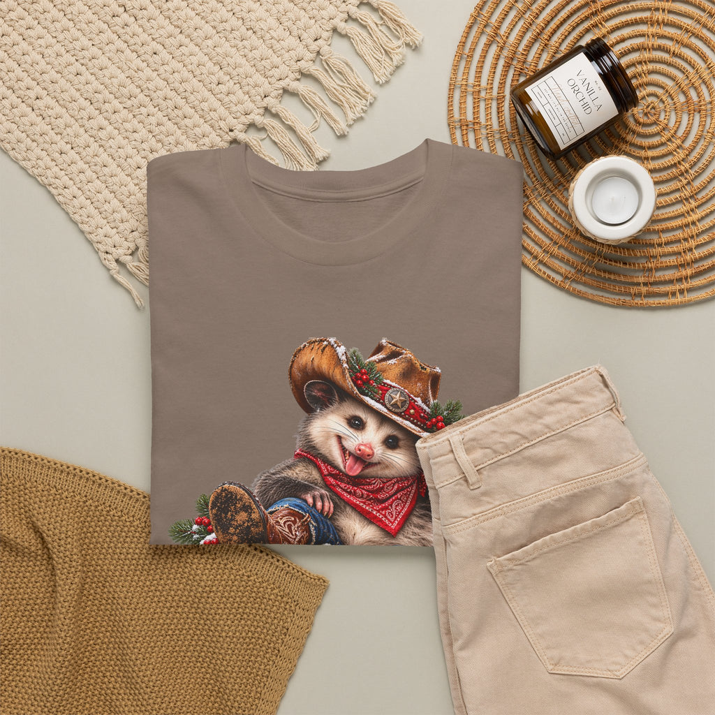 Pete the Possum Women’s Classic Christmas Tee – Western Cowgirl Holiday Shirt