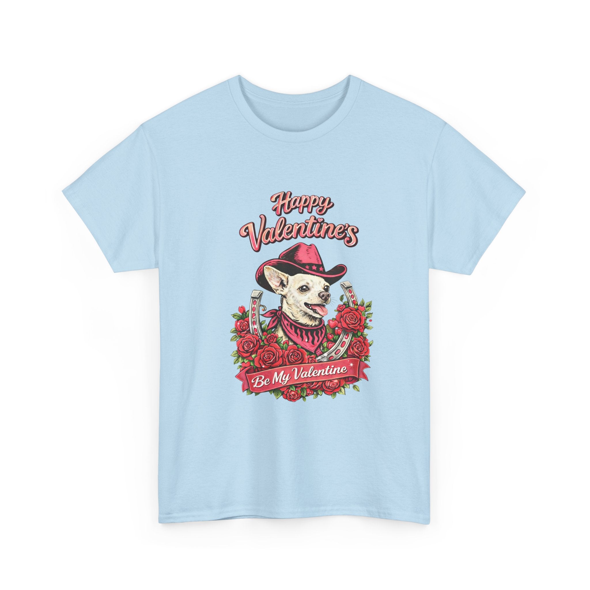 Valentine’s Day Chihuahua Cowgirl Dog Tee – “Be My Valentine” Ranch & Farm Love Shirt