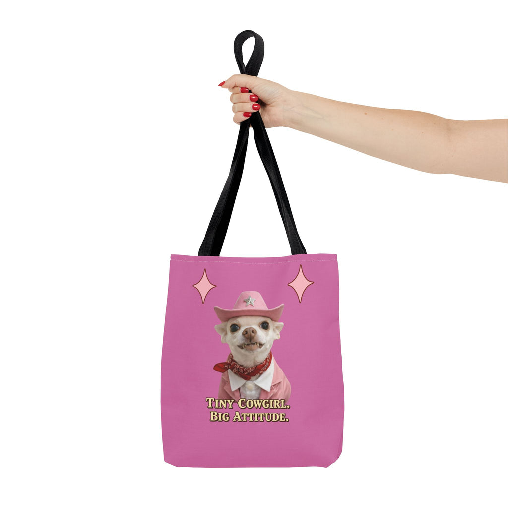 Tiny Cowgirl Tote Bag — Coco Cute Pink Chihuahua   Big Attitude” ON WOLF HILL RANCH