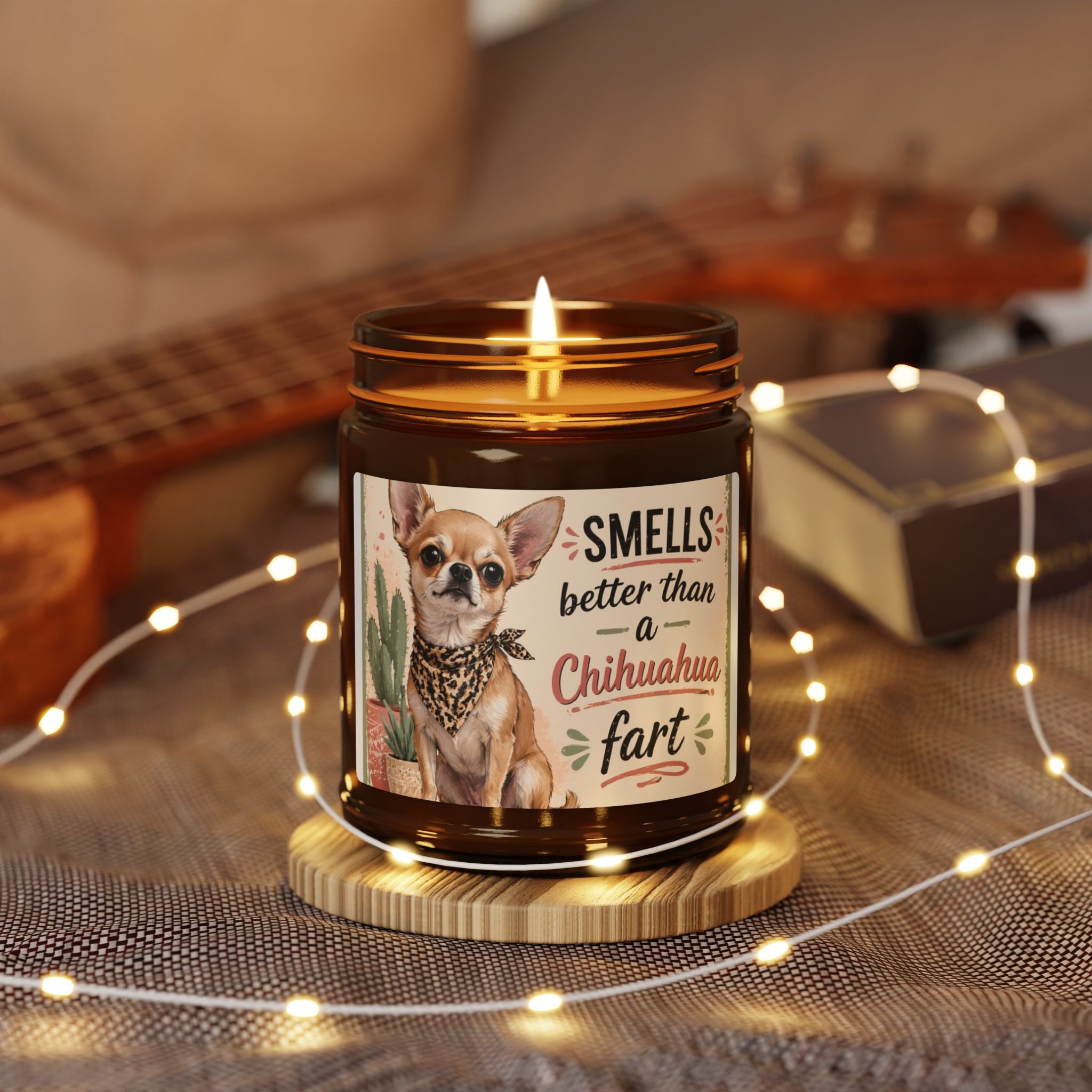 Chihuahua Candle — 'Smells Better Than a Chihuahua Fart' Scented Soy Candle (Amber Jar)