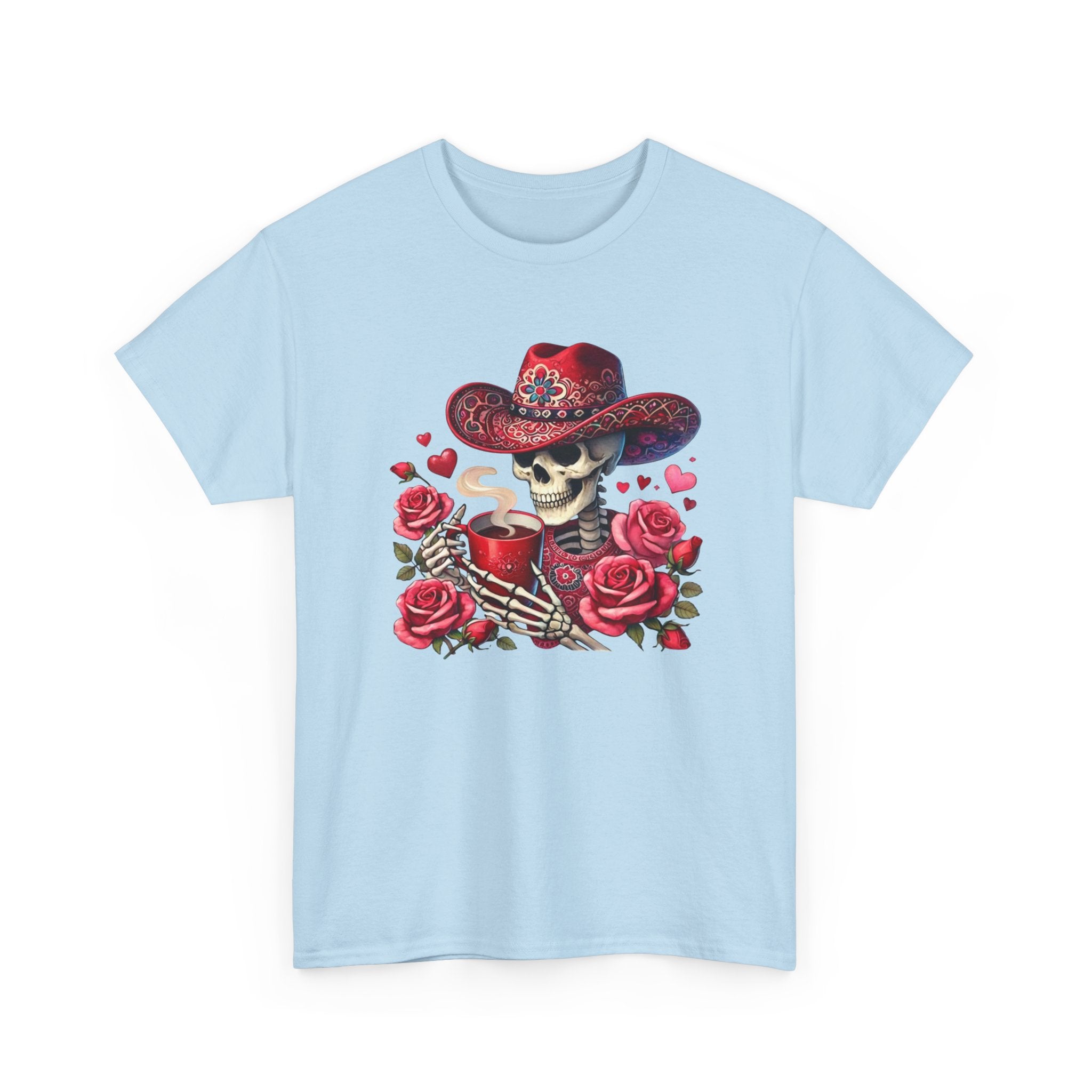 Skeleton Cowboy Western Skull Tee — Roses & Coffee Lovers Graphic T-Shirt  Trendy Skull