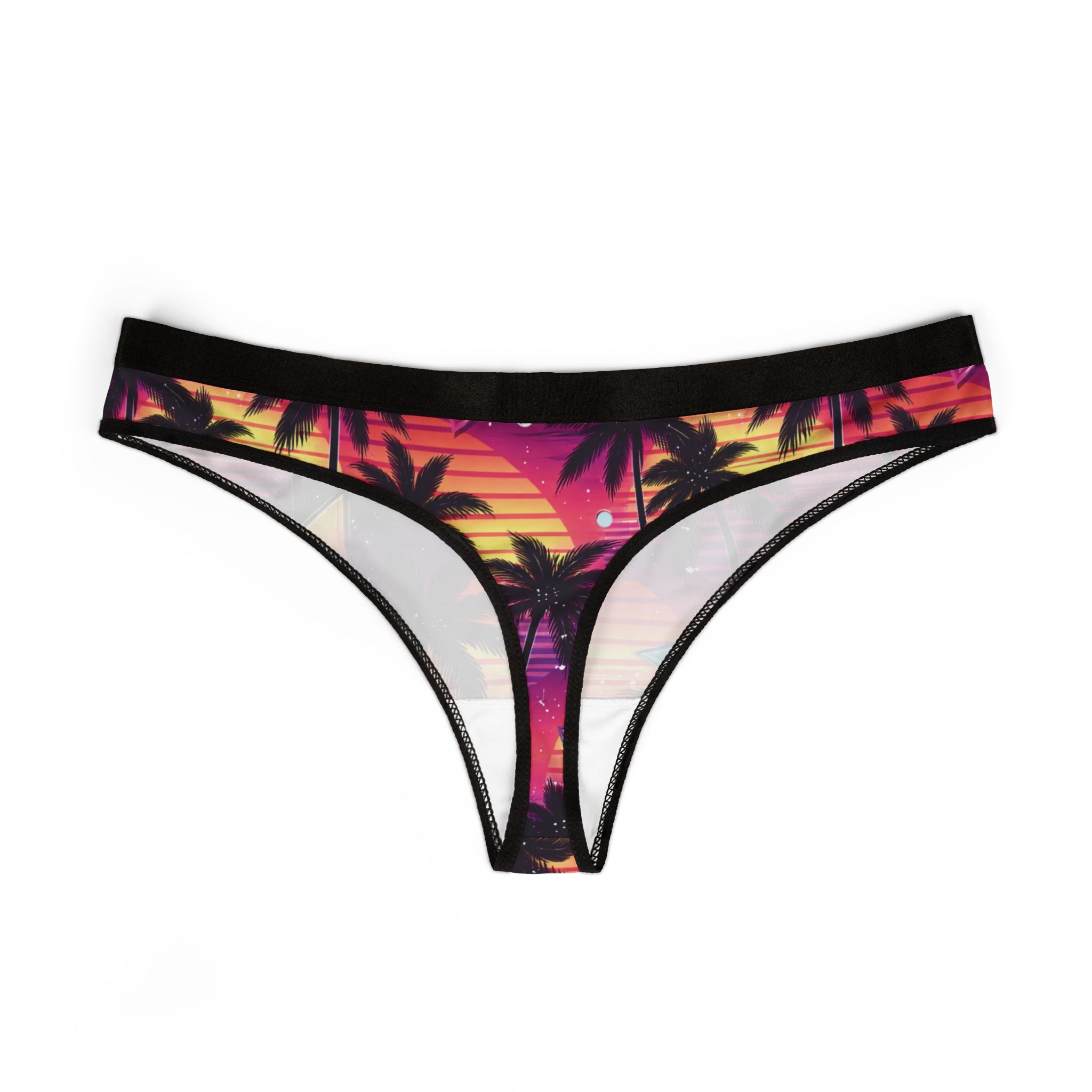 Retro Sunset Palm Thong — Tropical 80s Style Underwear