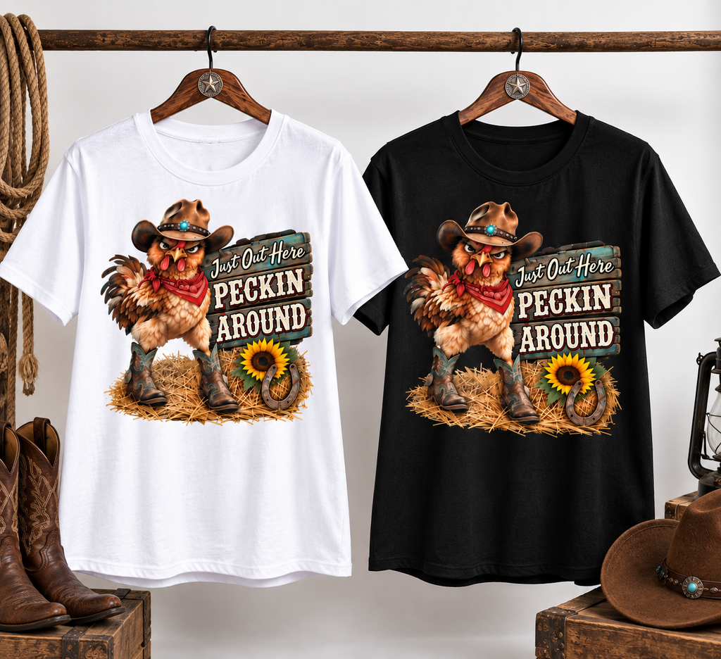 Just Out Here Peckin’ Around Women's Chicken T-Shirt🐔