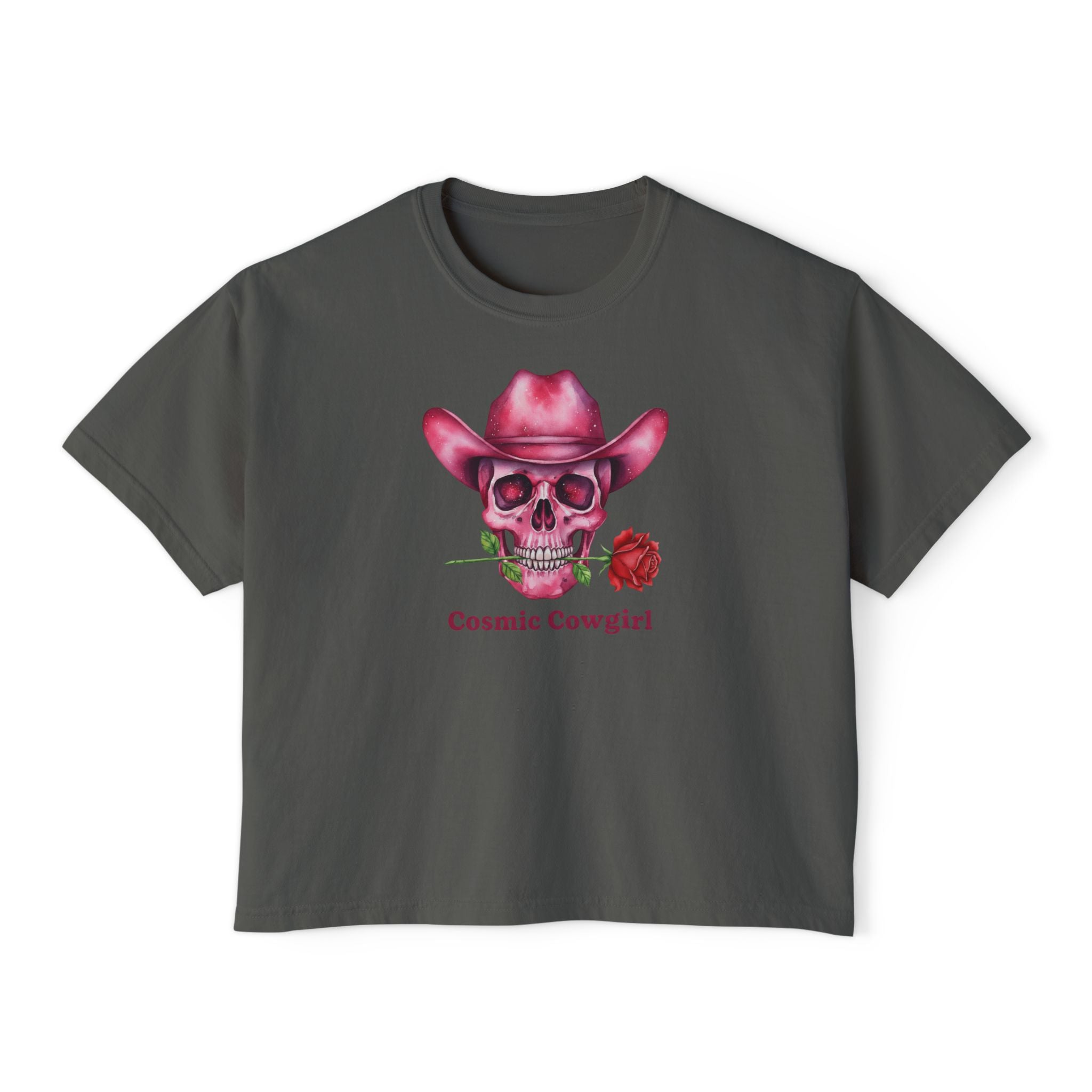 Cosmic Cowgirl Skull Tee — Women's Boxy Graphic T-Shirt