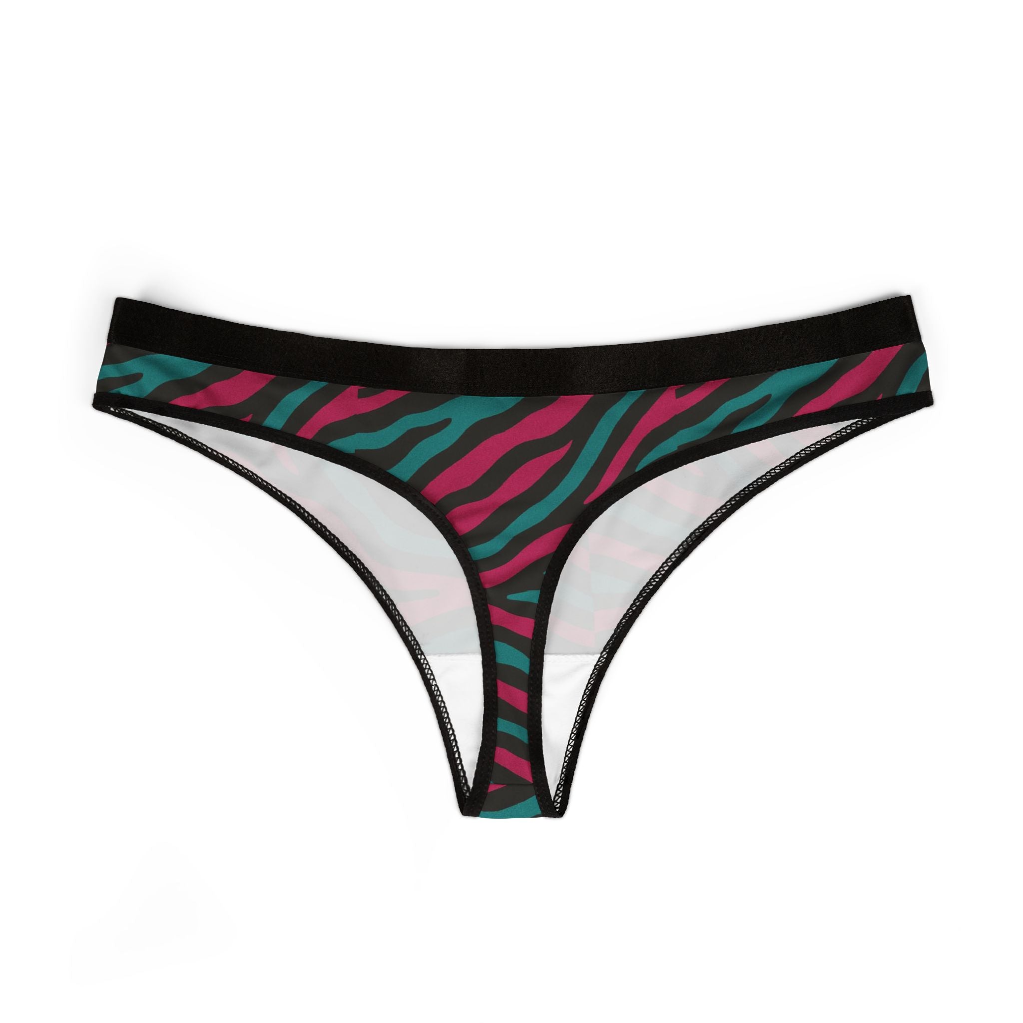 Women's Zebra Stripe Thong — Pink & Teal Animal Print