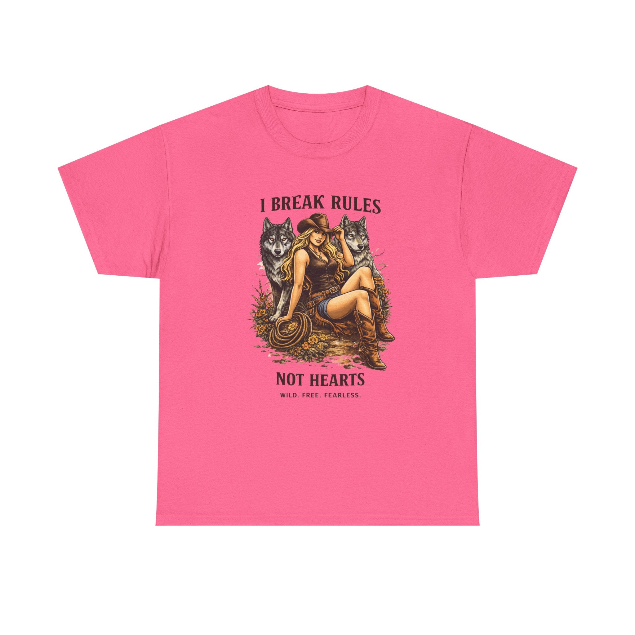 Vintage Cowgirl  Pinup T-Shirt — "I Break Rules Not Hearts" Graphic Tee