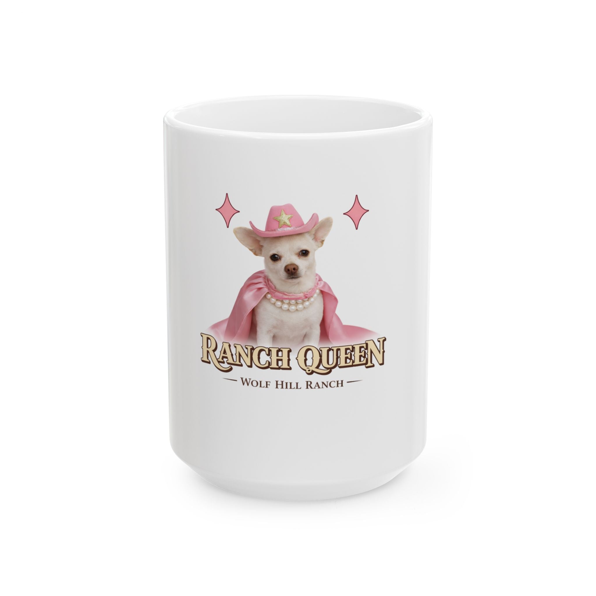 Ranch Queen Ceramic Mug  Cute Pink Cowgirl Chihuahua Design (11oz & 15oz)
