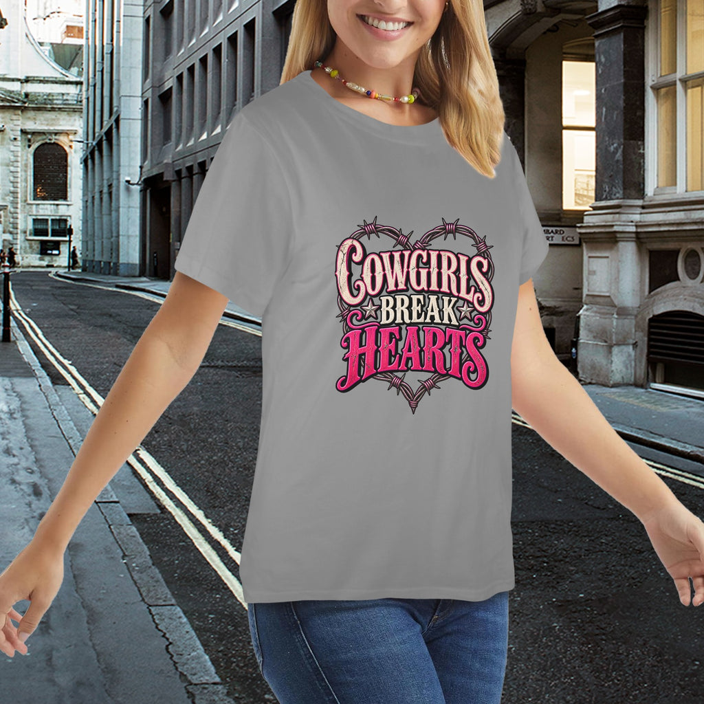 Cowgirls Break Hearts Women’s Western T-Shirt  Pink Barbed Wire Cowgirl Tee