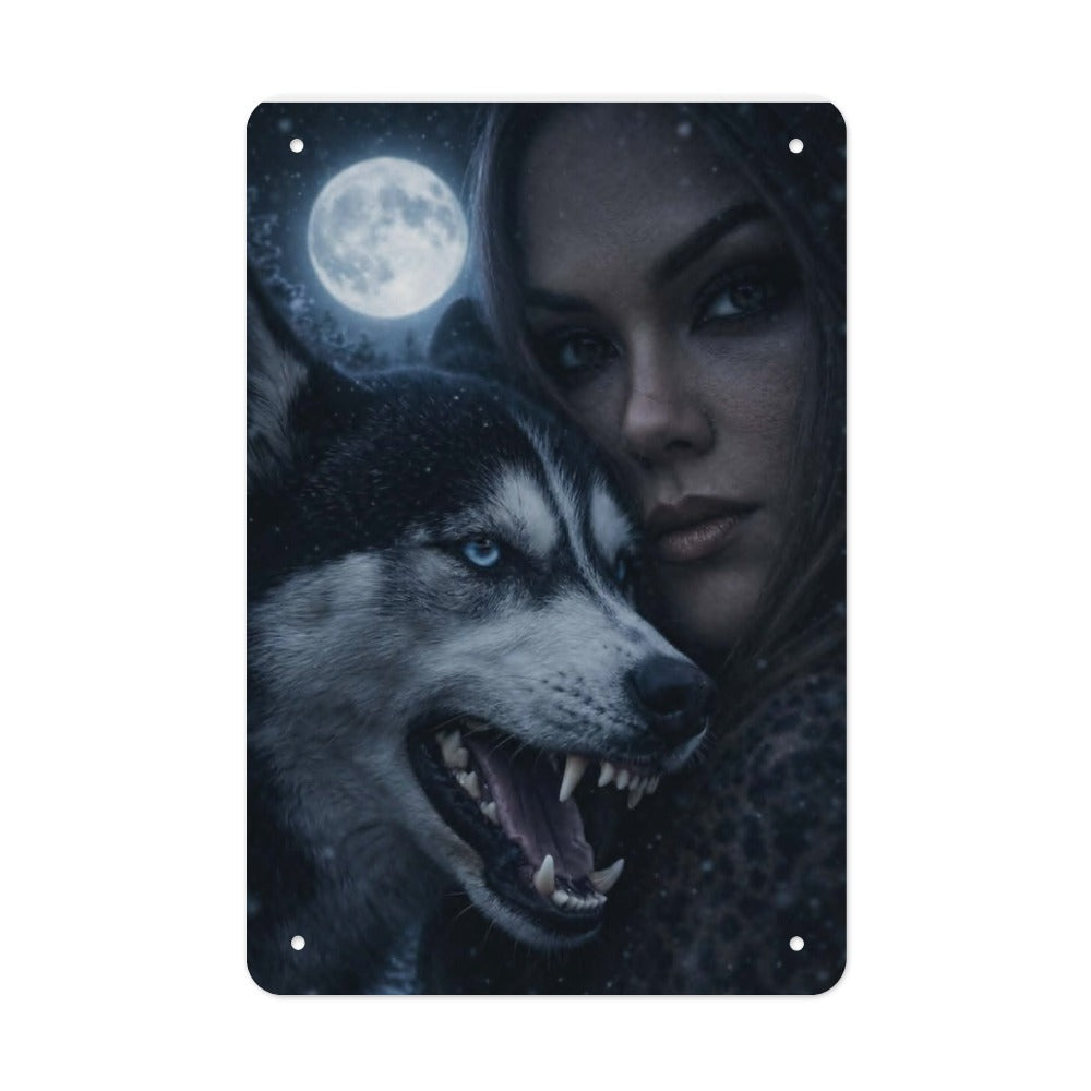 She Runs With Wolves  Wolf Moon Woman Metal Tin Sign Made in USA
