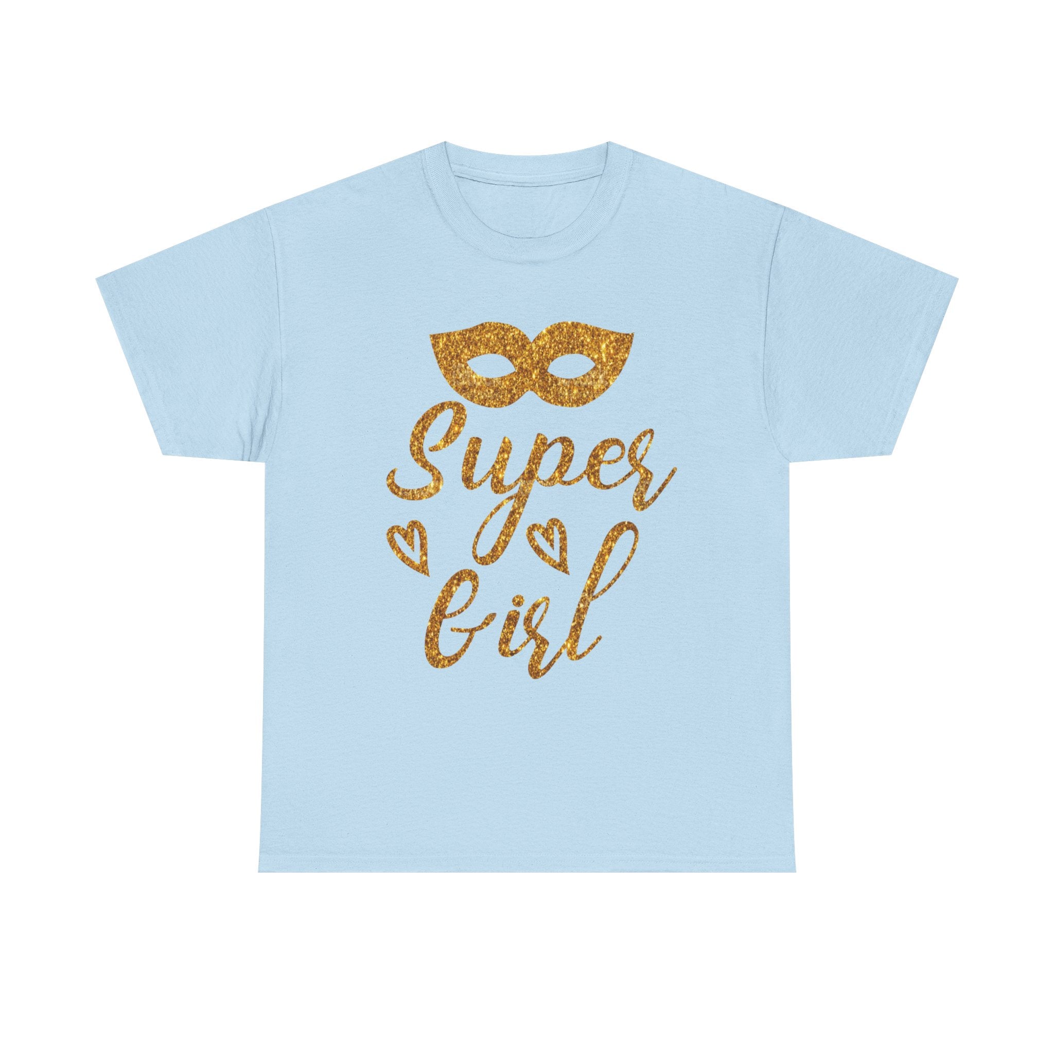 Super Girl Gold Glitter Mask T-Shirt — Strong Woman Trendy Tee