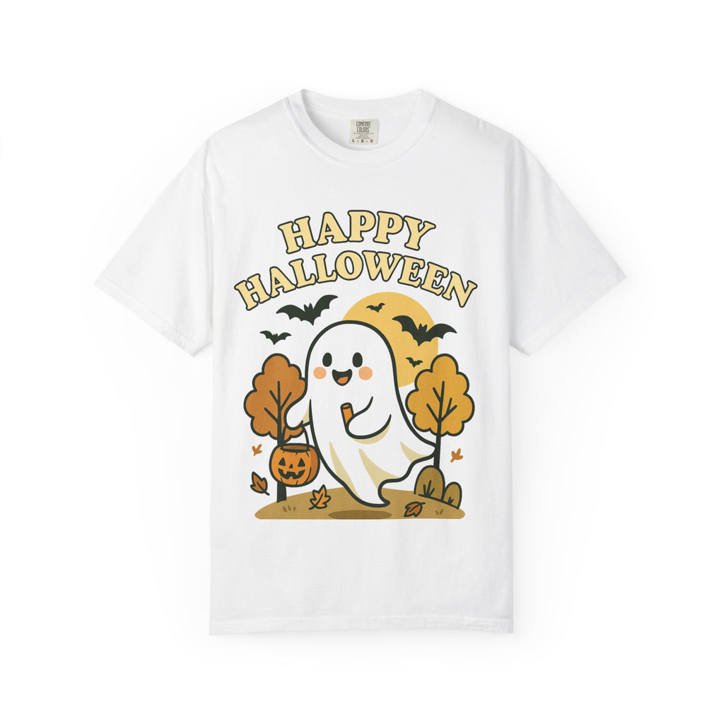 Happy Halloween Ghost Unisex T-Shirt, Spooky Apparel, Fall Fashion, Halloween Costume, Ghost Graphic Tee