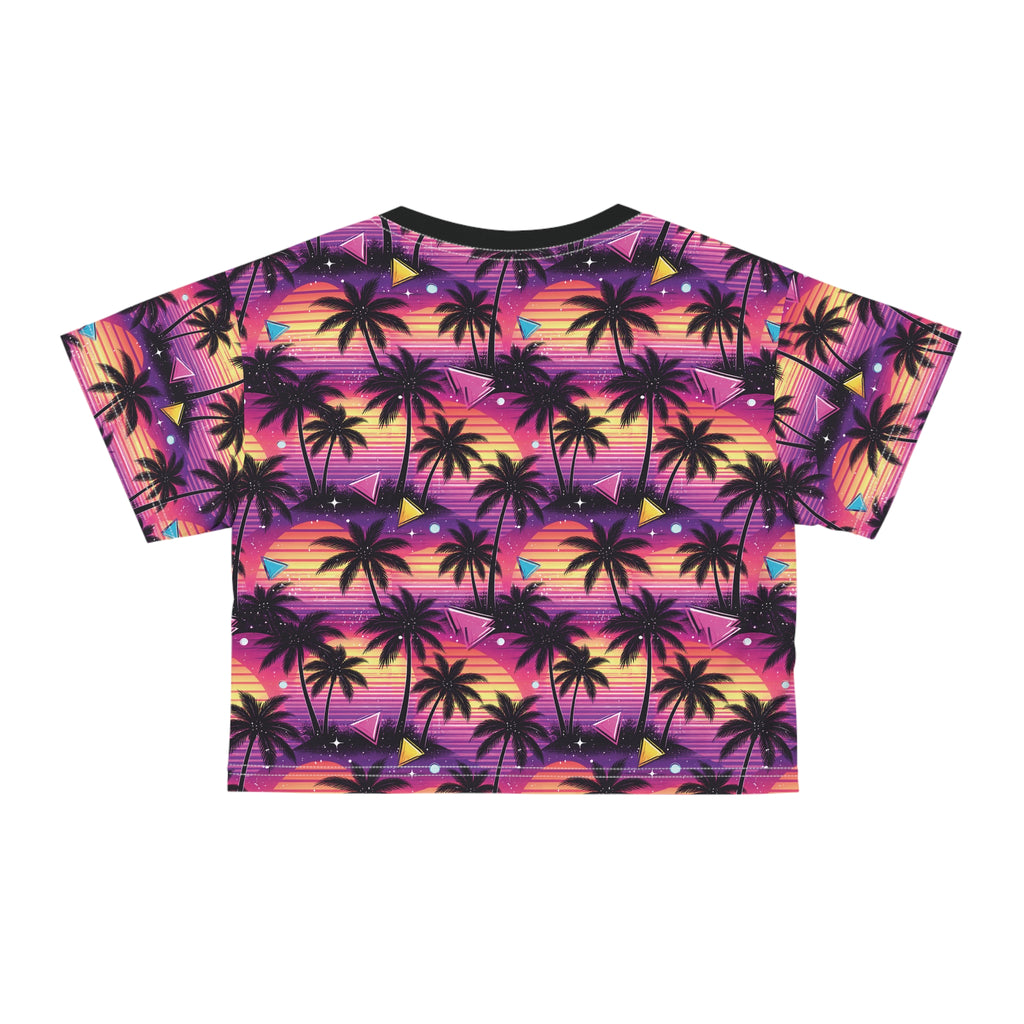 Tropical Sunset Palm Crop Tee — Retro Beach Palm Tree All-Over Print