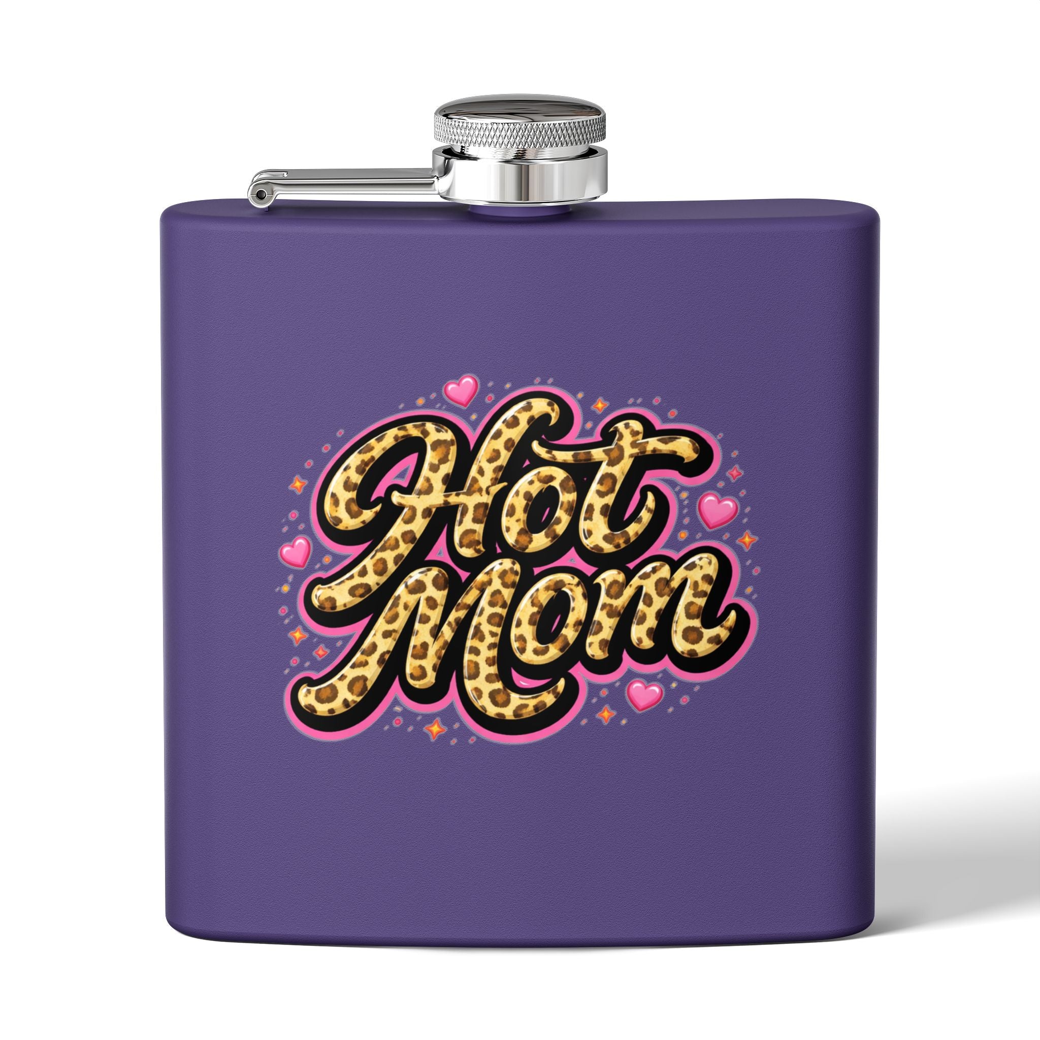 Hot Mom Leopard Print 6oz Stainless Steel Flask — Funny Mother's Day Gift