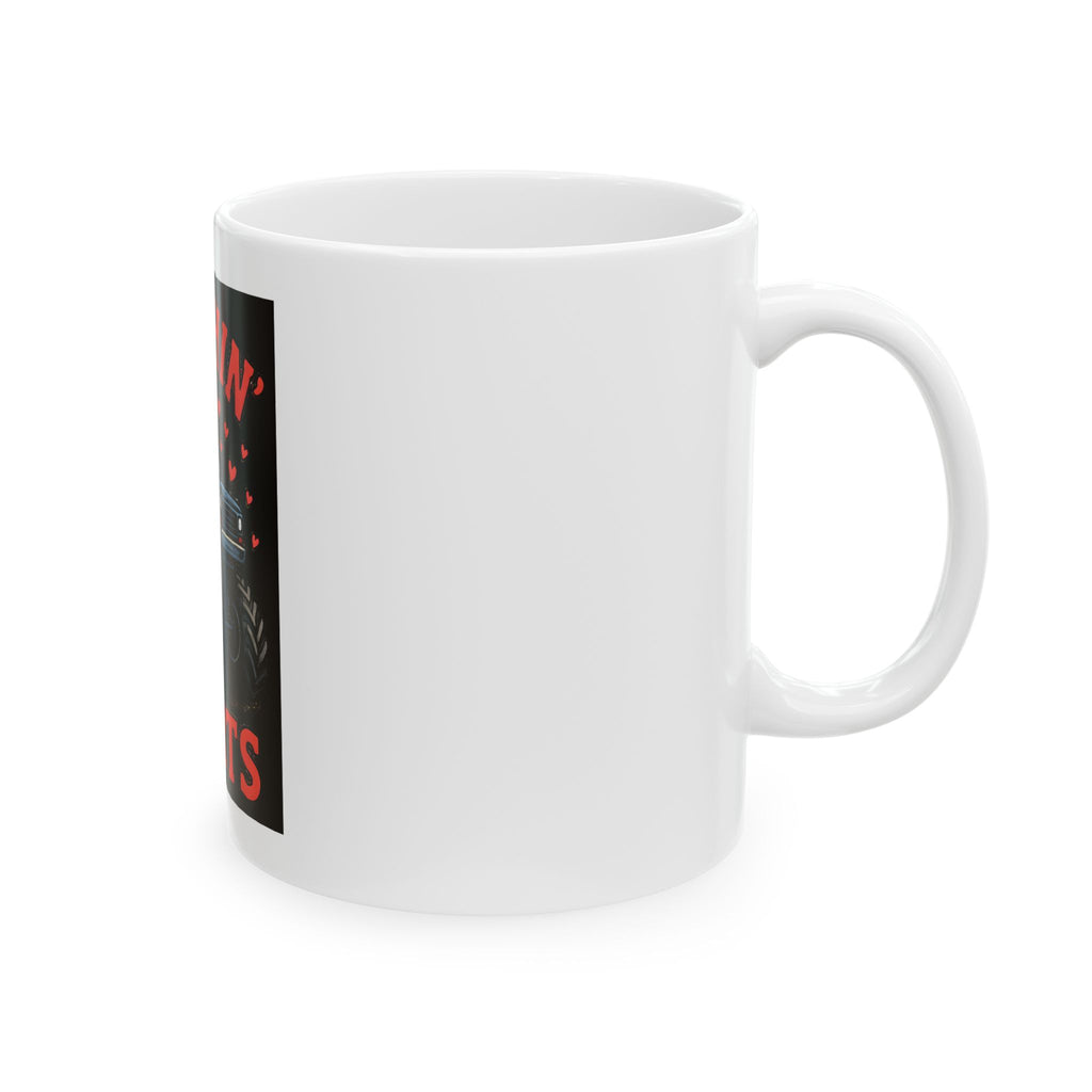 Crushin' Hearts Monster Truck Mug — Funny Valentines Coffee Cup