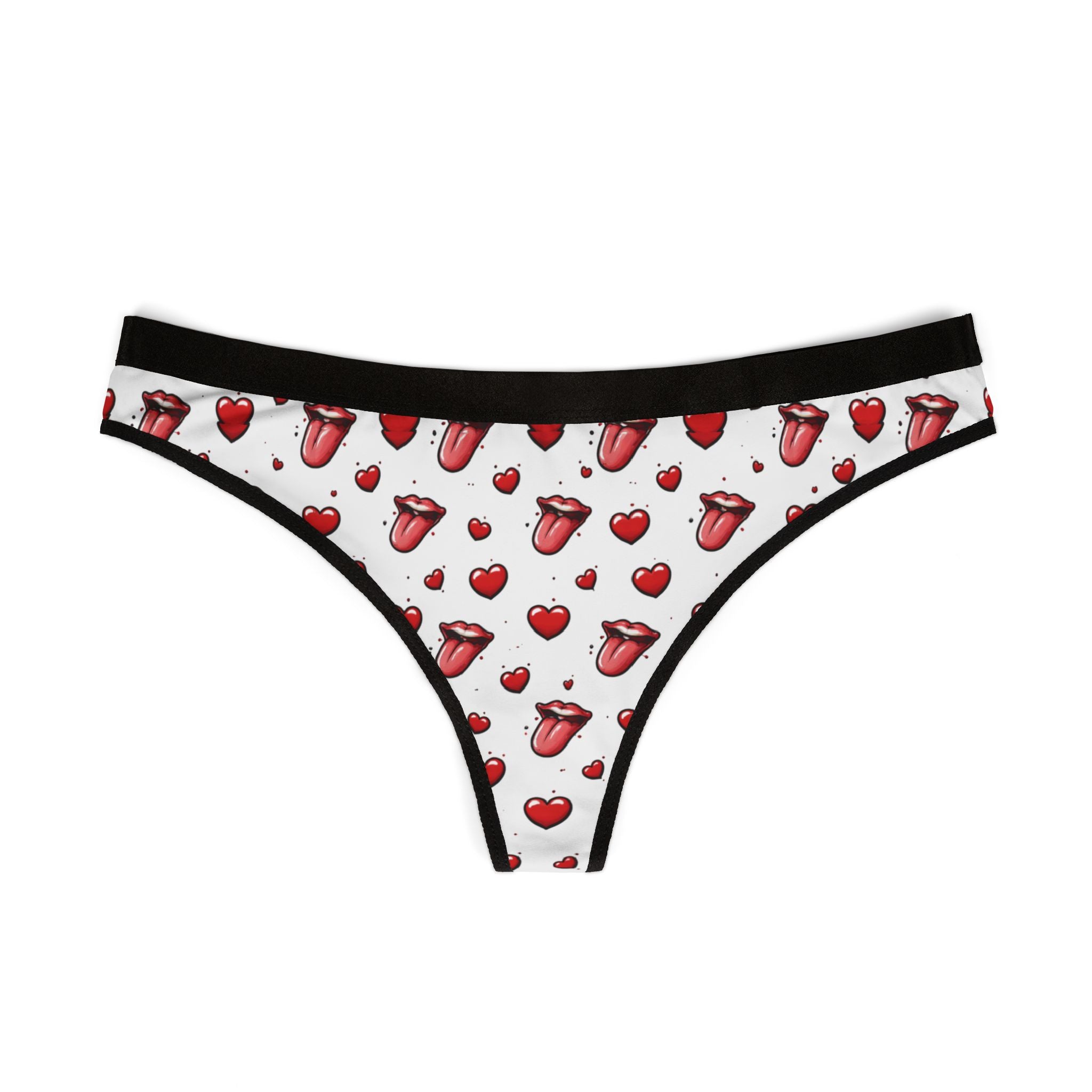 Heart & Tongue Print Thong — Playful Valentine's Women's Underwear