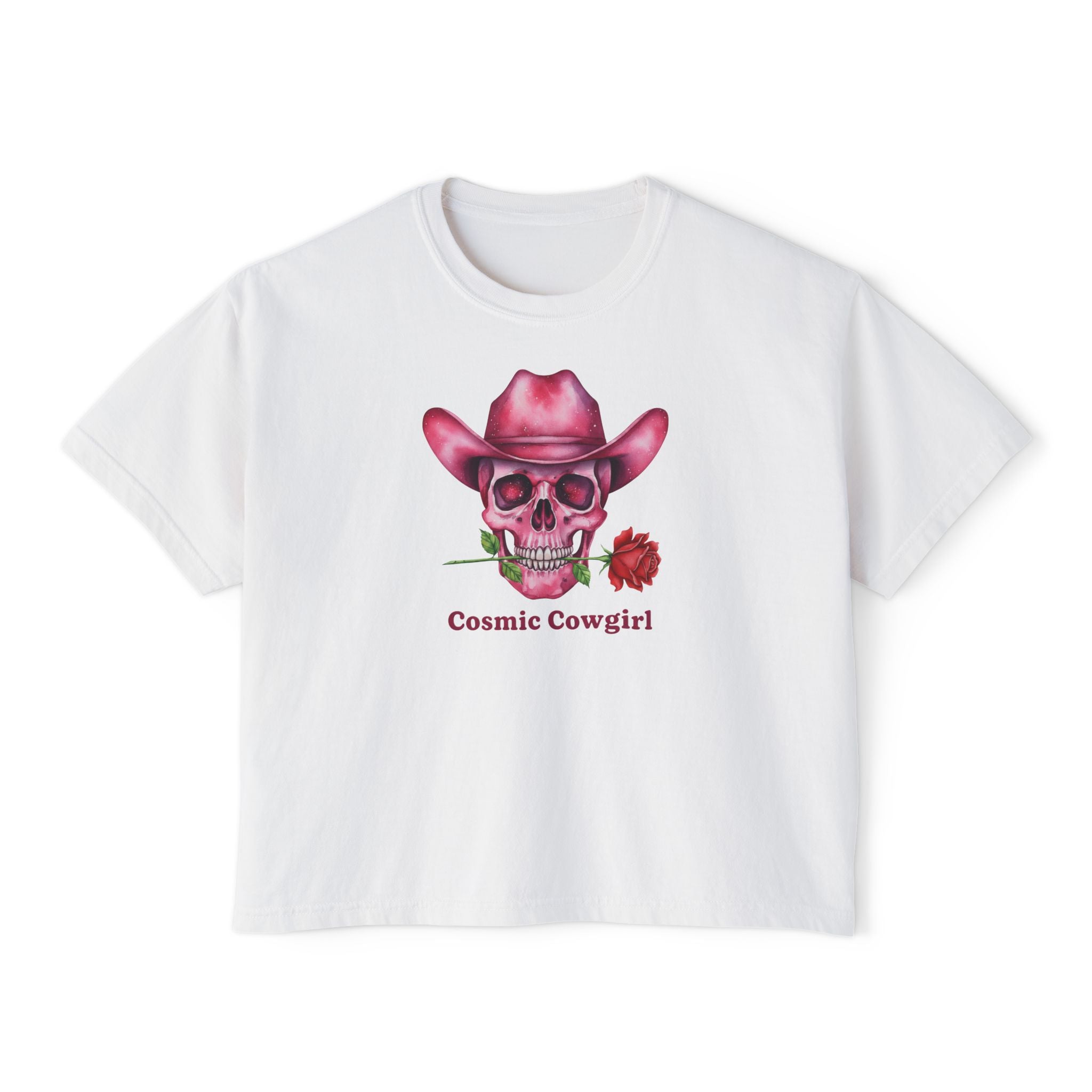 Cosmic Cowgirl Skull Tee — Women's Boxy Graphic T-Shirt
