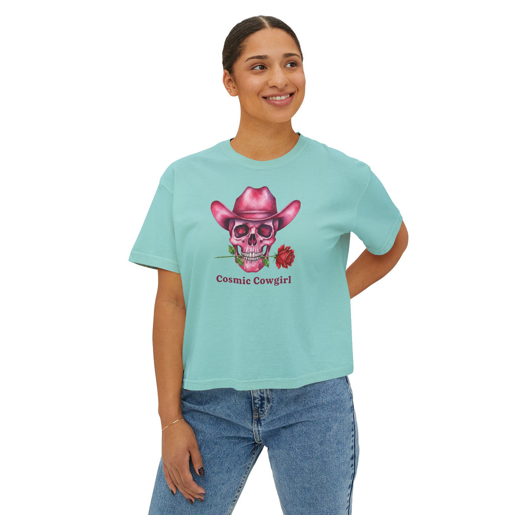 Cosmic Cowgirl Skull Tee — Women's Boxy Graphic T-Shirt