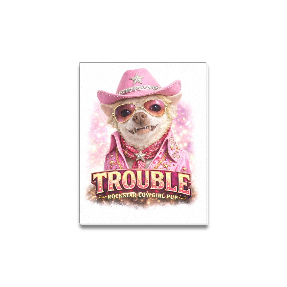 Coco "Trouble" – Rockstar Cowgirl Pup | Framed Canvas Print 11"x14"Coco "Trouble" – Rockstar Cowgirl Pup |
