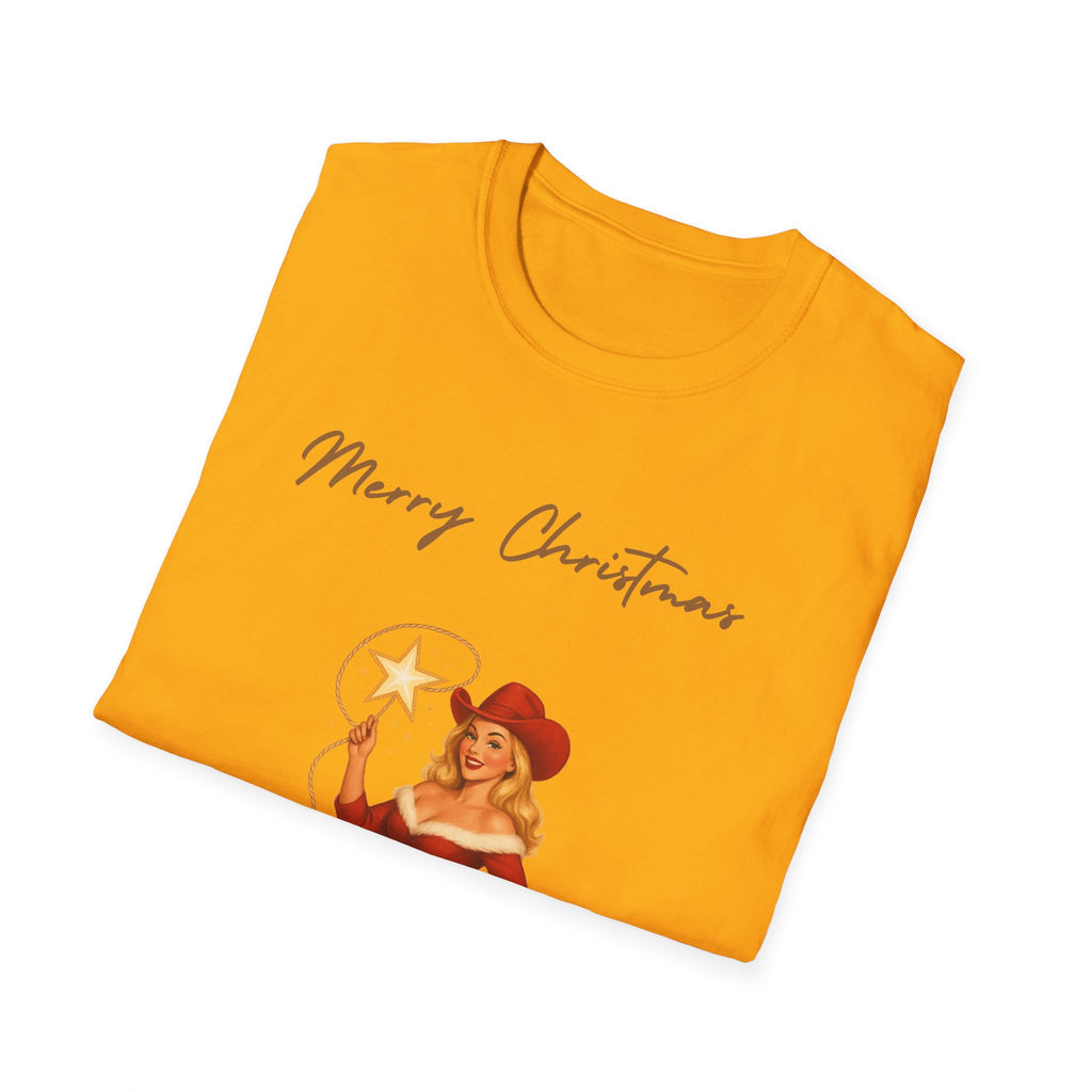 Christmas Cowgirl T-Shirt — "Merry Christmas" Pinup Holiday Tee