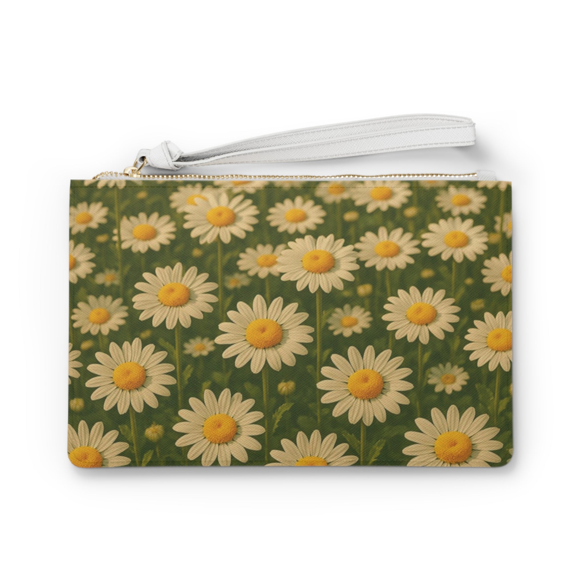 Daisy Field Clutch Bag - Floral Zip Pouch for Women, Spring Accessory, Wedding Gift, Stylish Makeup Bag, Cute Clutch