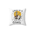 Love Is A Cowboy Skeleton Riding Bull Square Pillow — Western Romance Decorative Throw