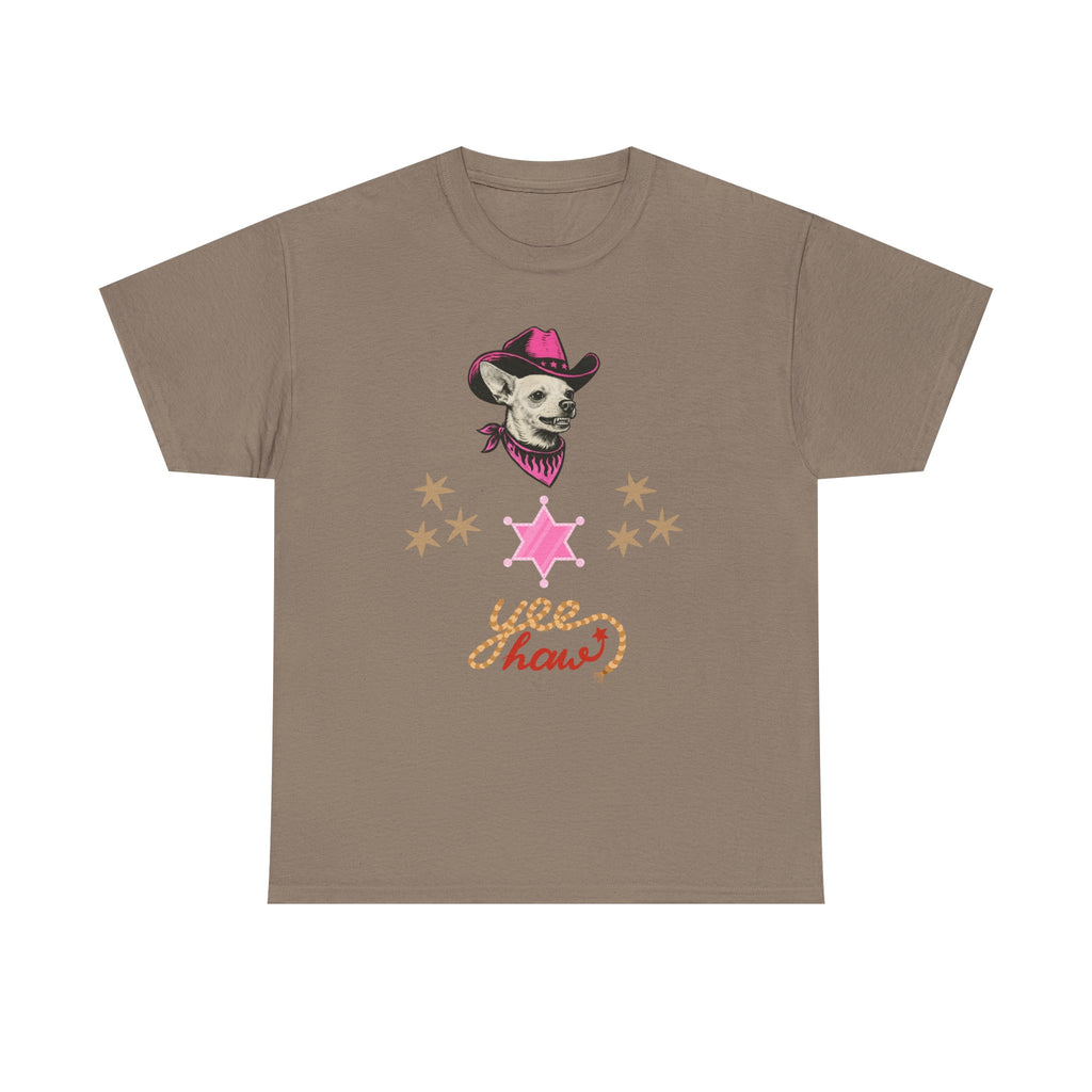 Cowgirl Dog T-Shirt — 'Yee Haw' Chihuahua in Pink Cowboy Hat    Trendy TShirt CoCo