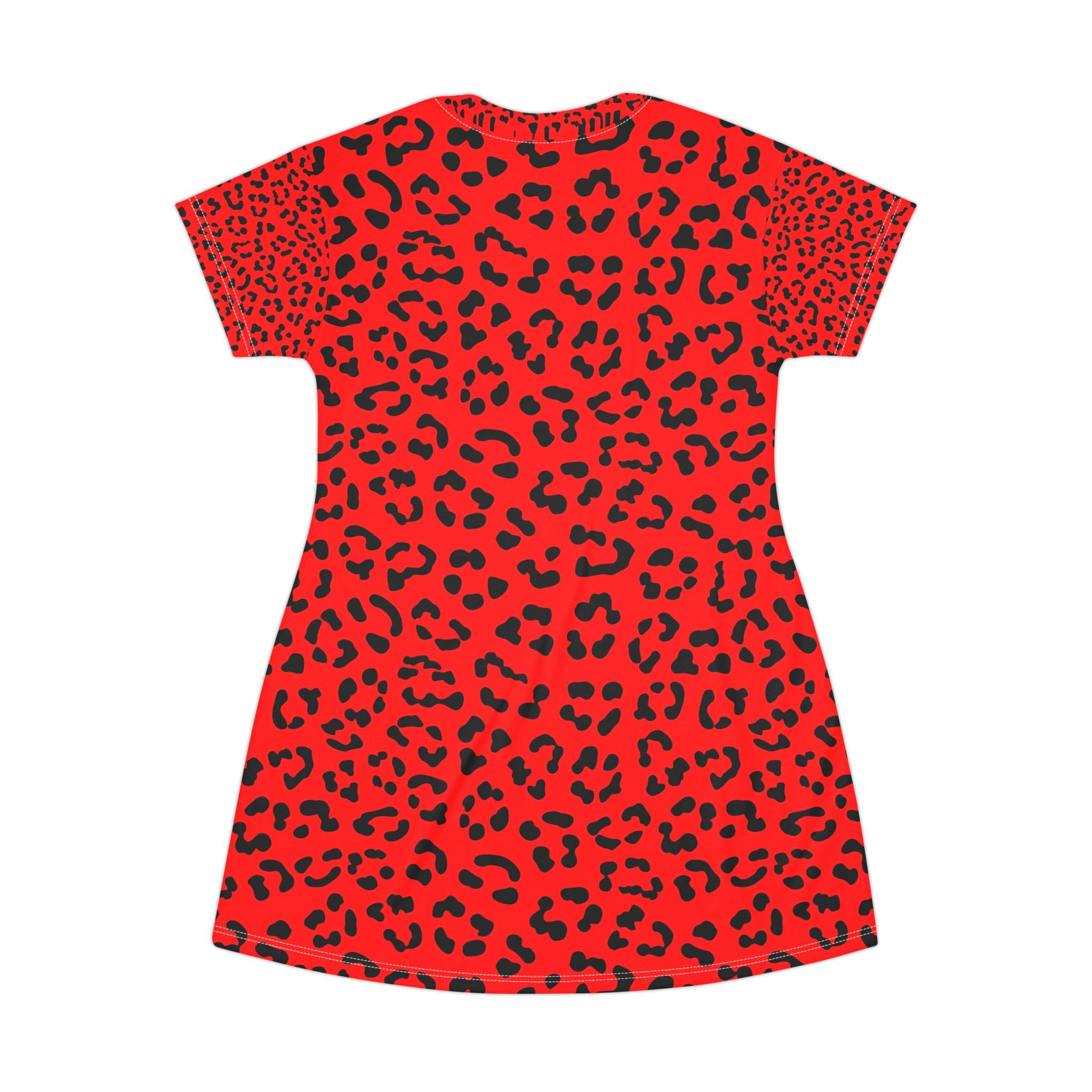 Red Leopard Print T-Shirt Dress — Bold Animal Print Mini Dress