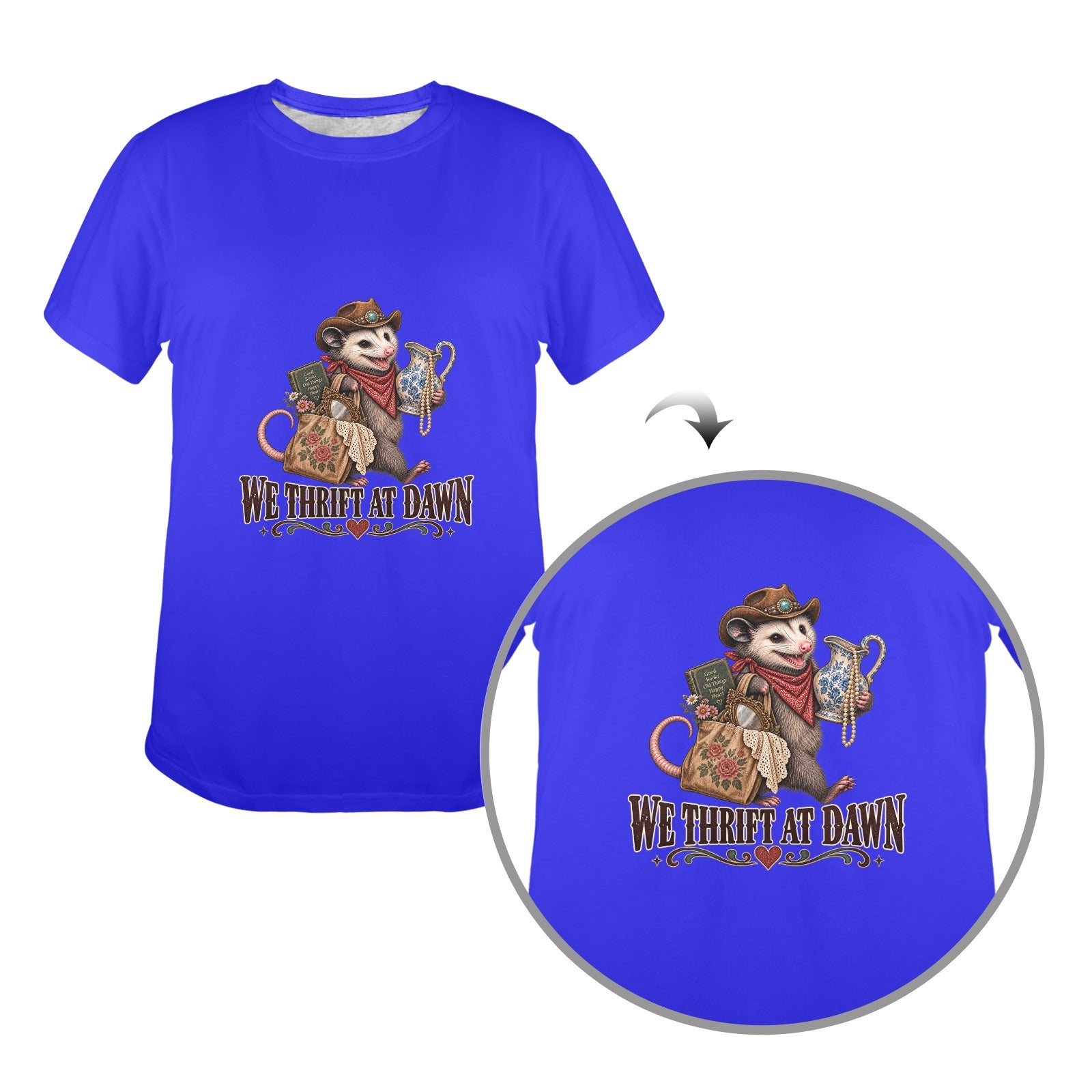 Pete’s Western Tee – We Thrift at Dawn | Funny Possum Shirt | Thrifting T-Shirt | Western Graphic Tee | Thrift Lover Gift