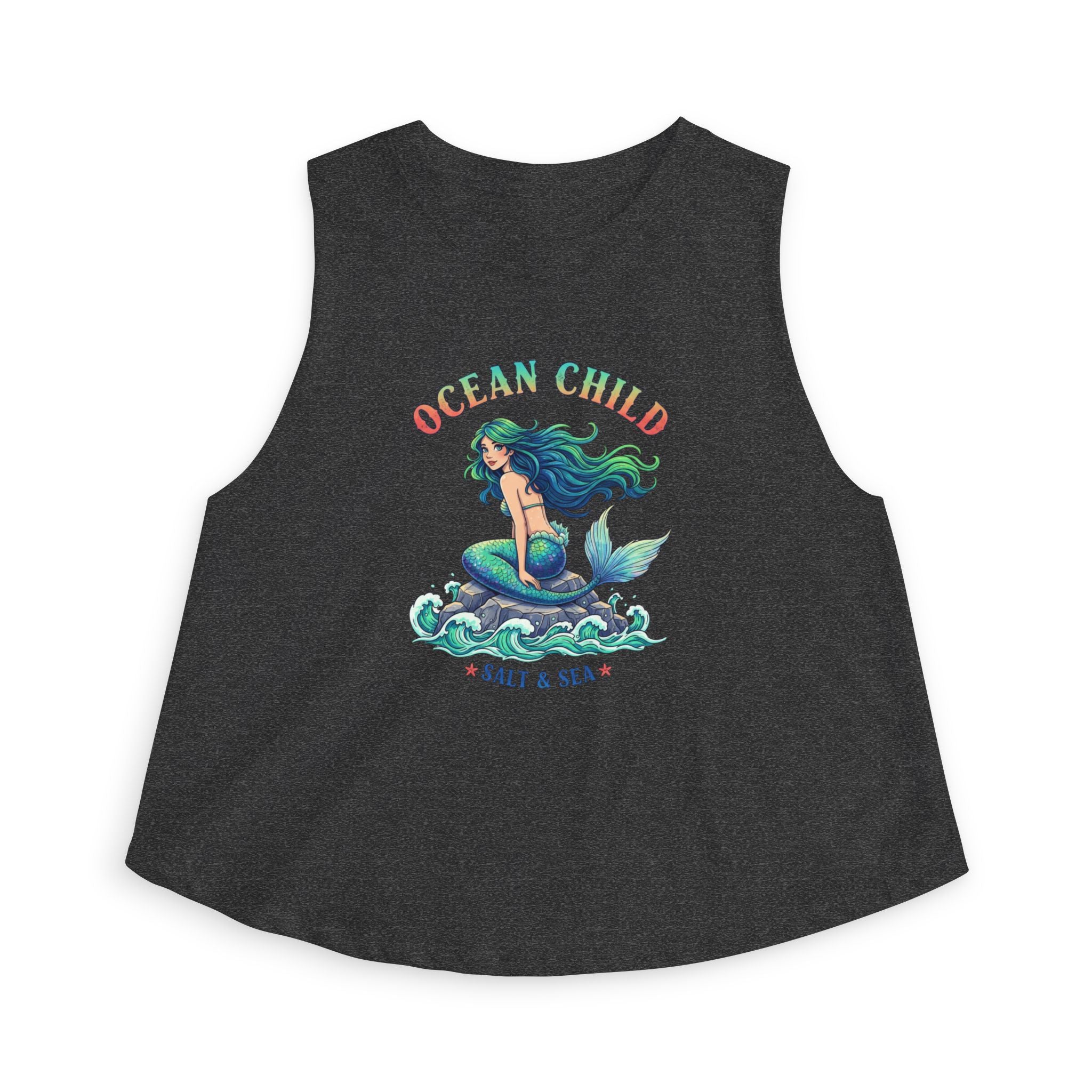 Ocean Child Mermaid Crop Top — Women's Beachy Graphic Tank (Salt & Sea)
