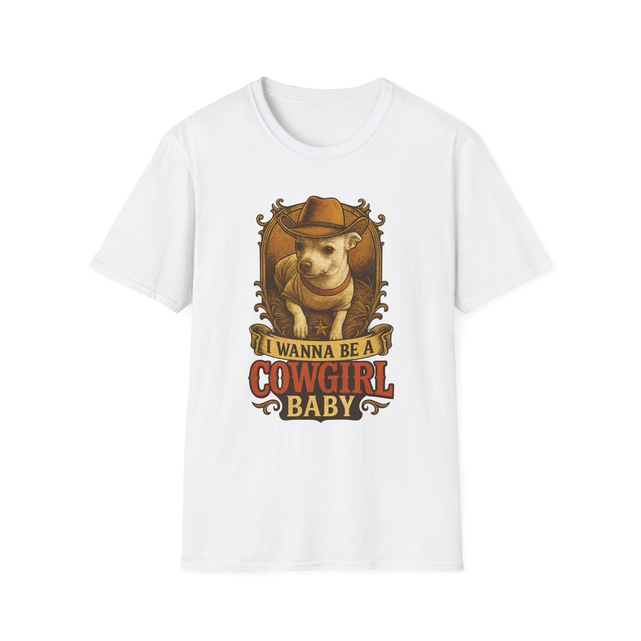 Cowgirl Baby TShirt  Cute Chihuahua Cow Dog Illustration "I Wanna Be a Cowgirl Baby     Trendy TShirt