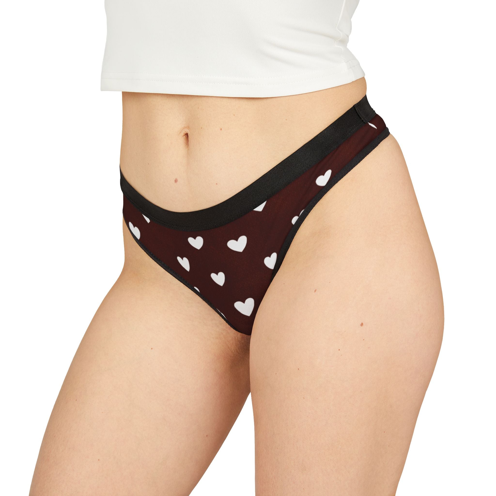 Heart Pattern Thong – Women's Brown Lingerie