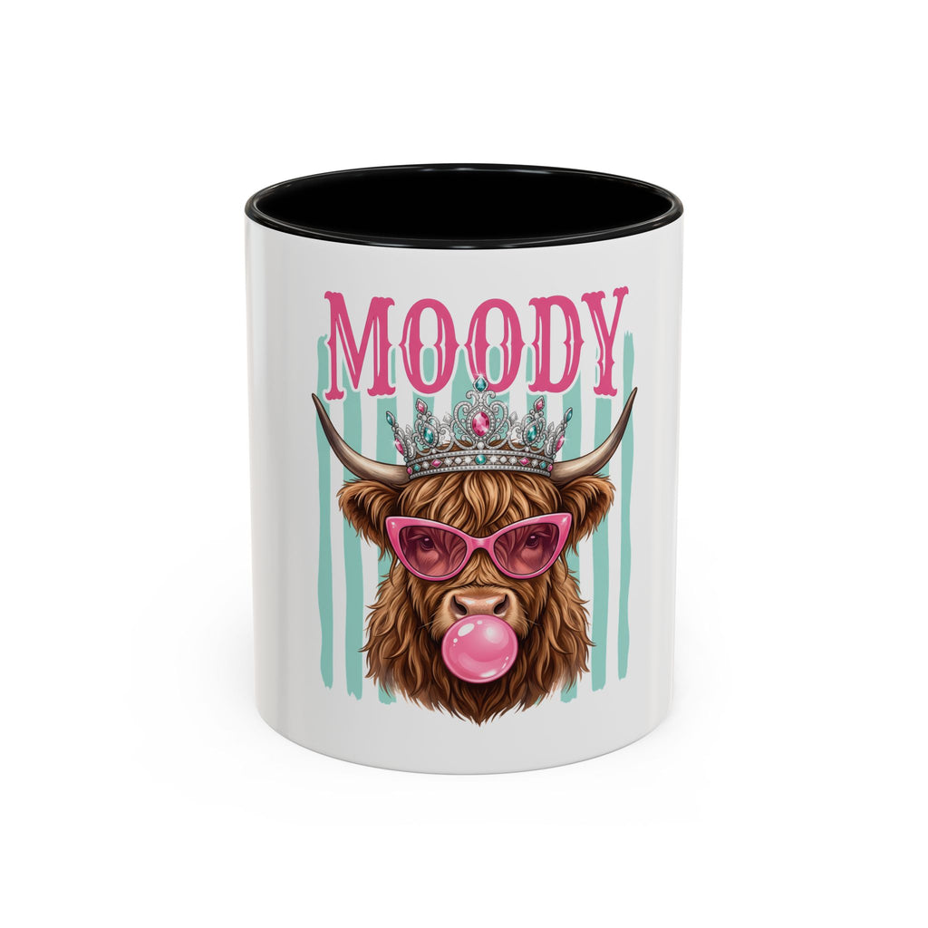 Moody Highland Cow Coffee Mug — Funny Crowned Cow with Bubblegum | Gift for Cow Lovers
