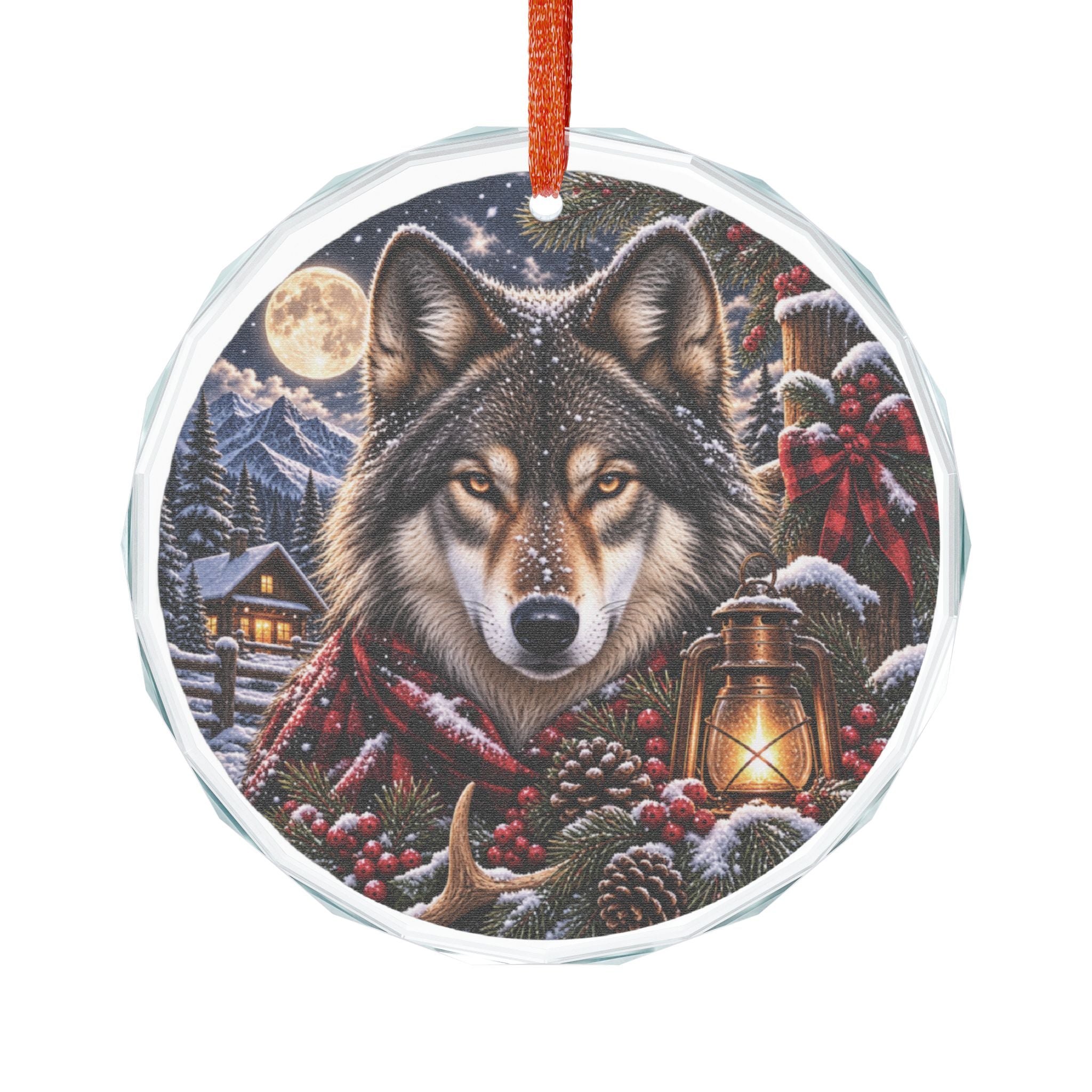 Wolf Winter Glass Ornament  Rustic Woodland Holiday Decoration