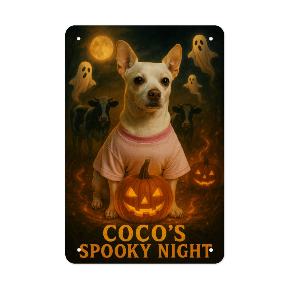 Coco's Spooky Night  Wolf Hill Ranch Chihuahua Halloween Metal Tin Sign