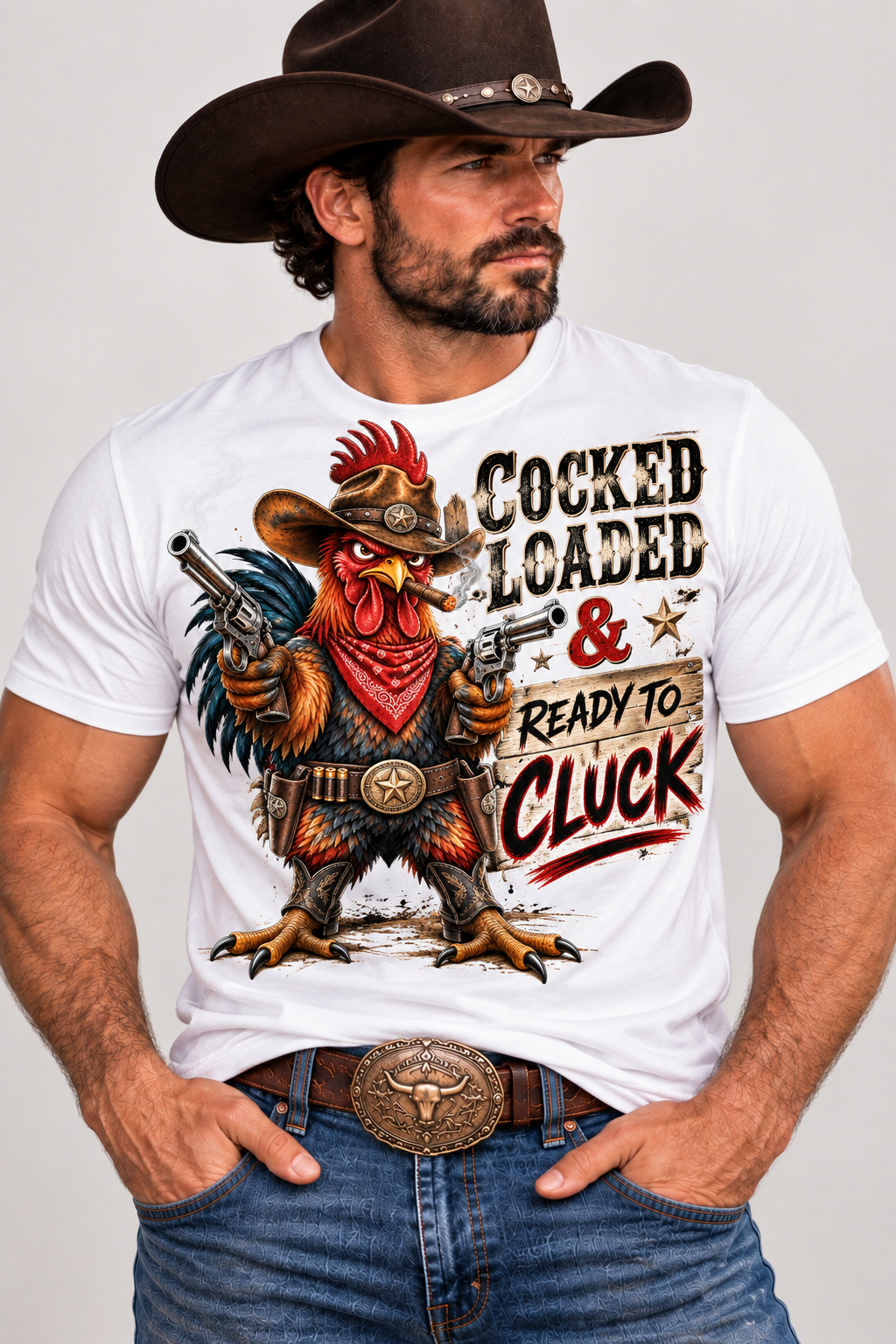 Cocked, Loaded & Ready to Cluck Men’s Western T-Shirt