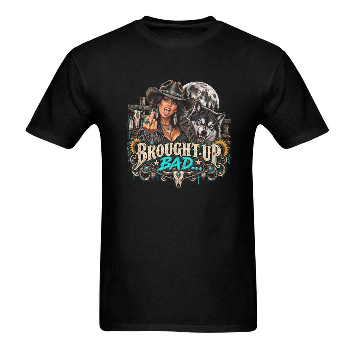 Brought Up Bad Unisex T-Shirt – Rebel Cowgirl & Wolf Western Graphic Tee