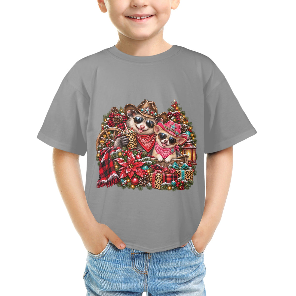 Pete & Coco Christmas Youth T-Shirt – Cute Western Holiday Ranch Tee